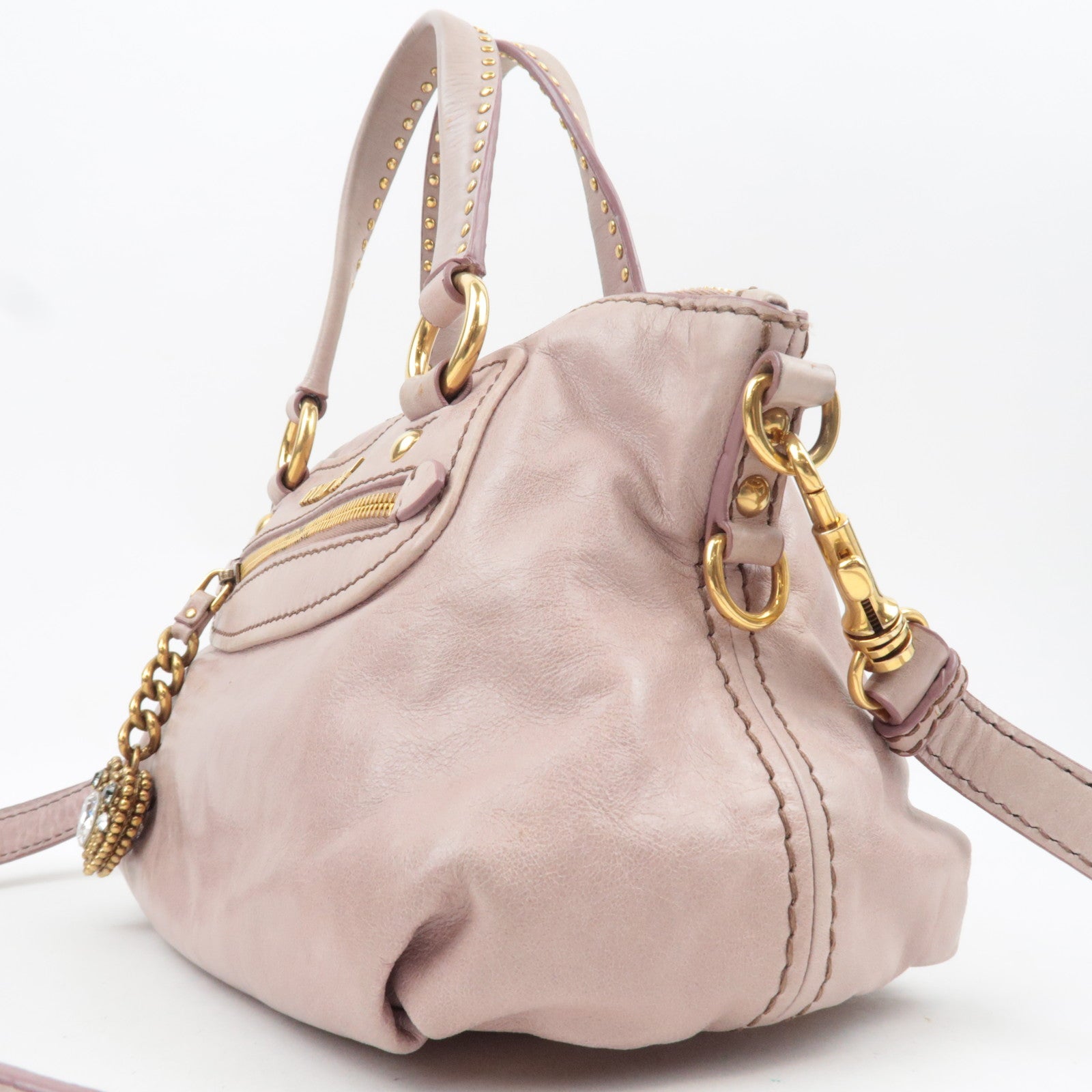 MIU MIU Studs 2Way Pink Shoulder Bag with Heart Charm