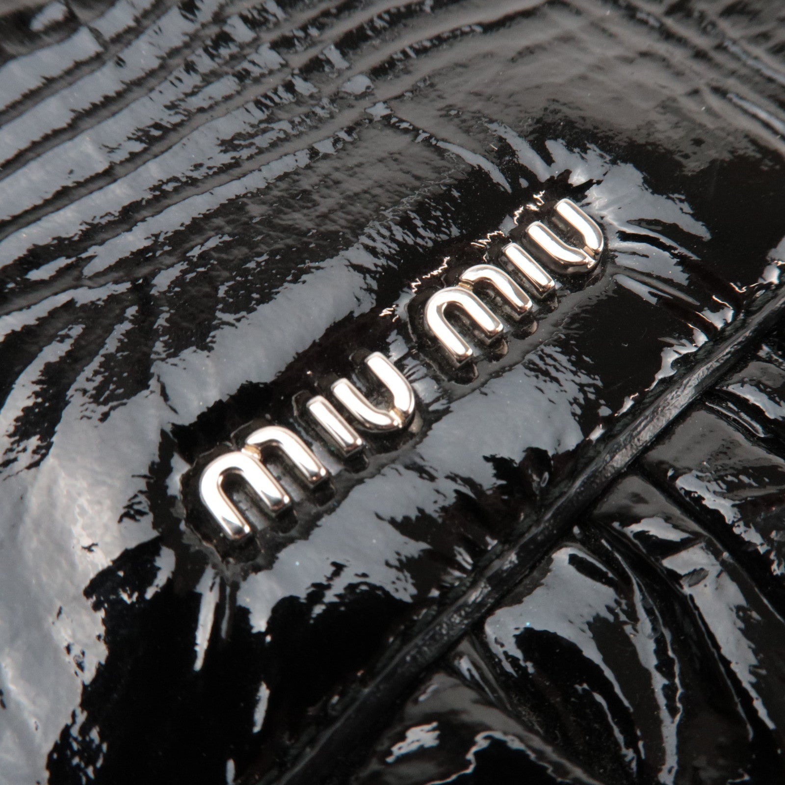 MIU MIU Ruffle 2Way Patent Shoulder Bag Black
