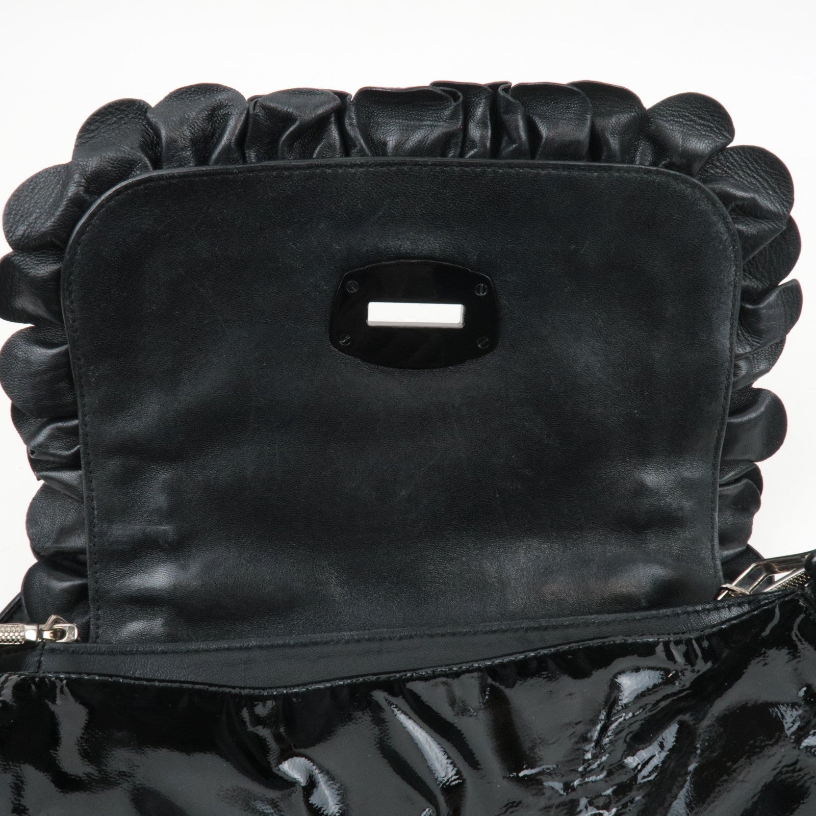 MIU MIU Ruffle 2Way Patent Shoulder Bag Black