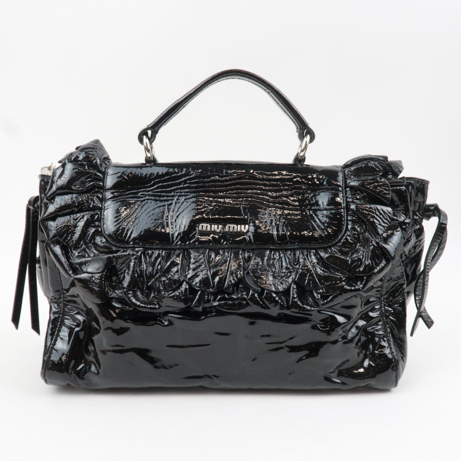 MIU MIU Ruffle 2Way Patent Shoulder Bag Black