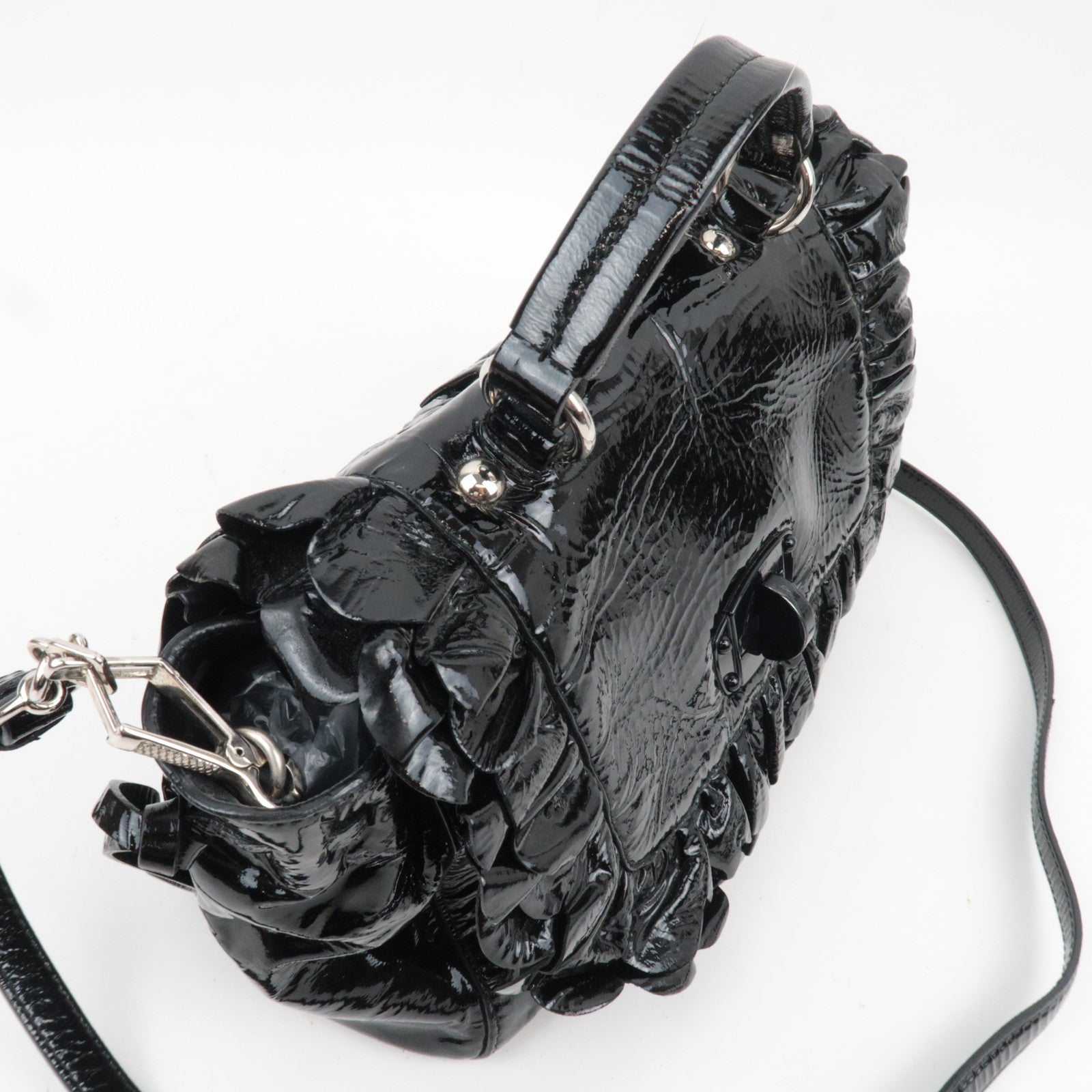 MIU MIU Ruffle 2Way Patent Shoulder Bag Black