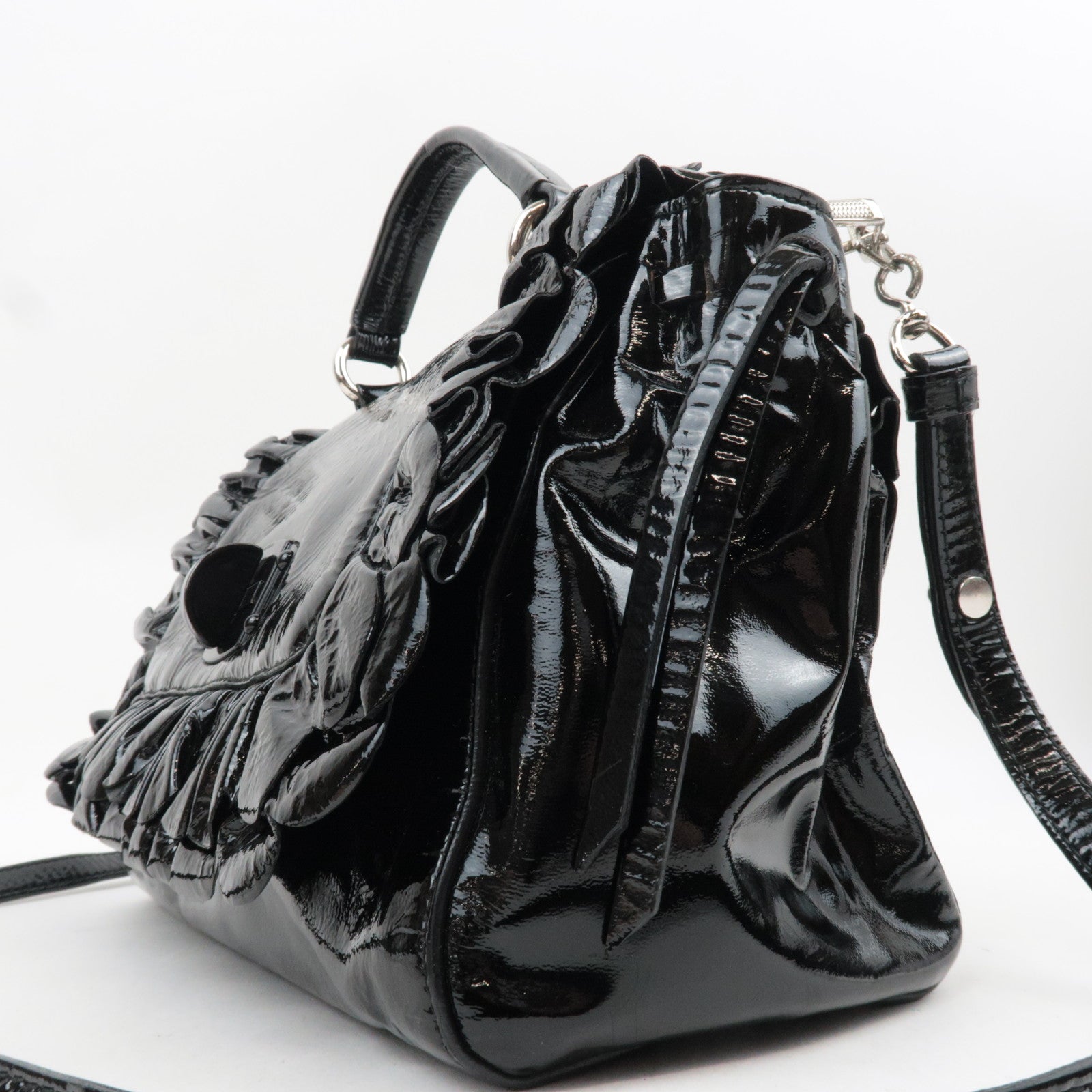 MIU MIU Ruffle 2Way Patent Shoulder Bag Black