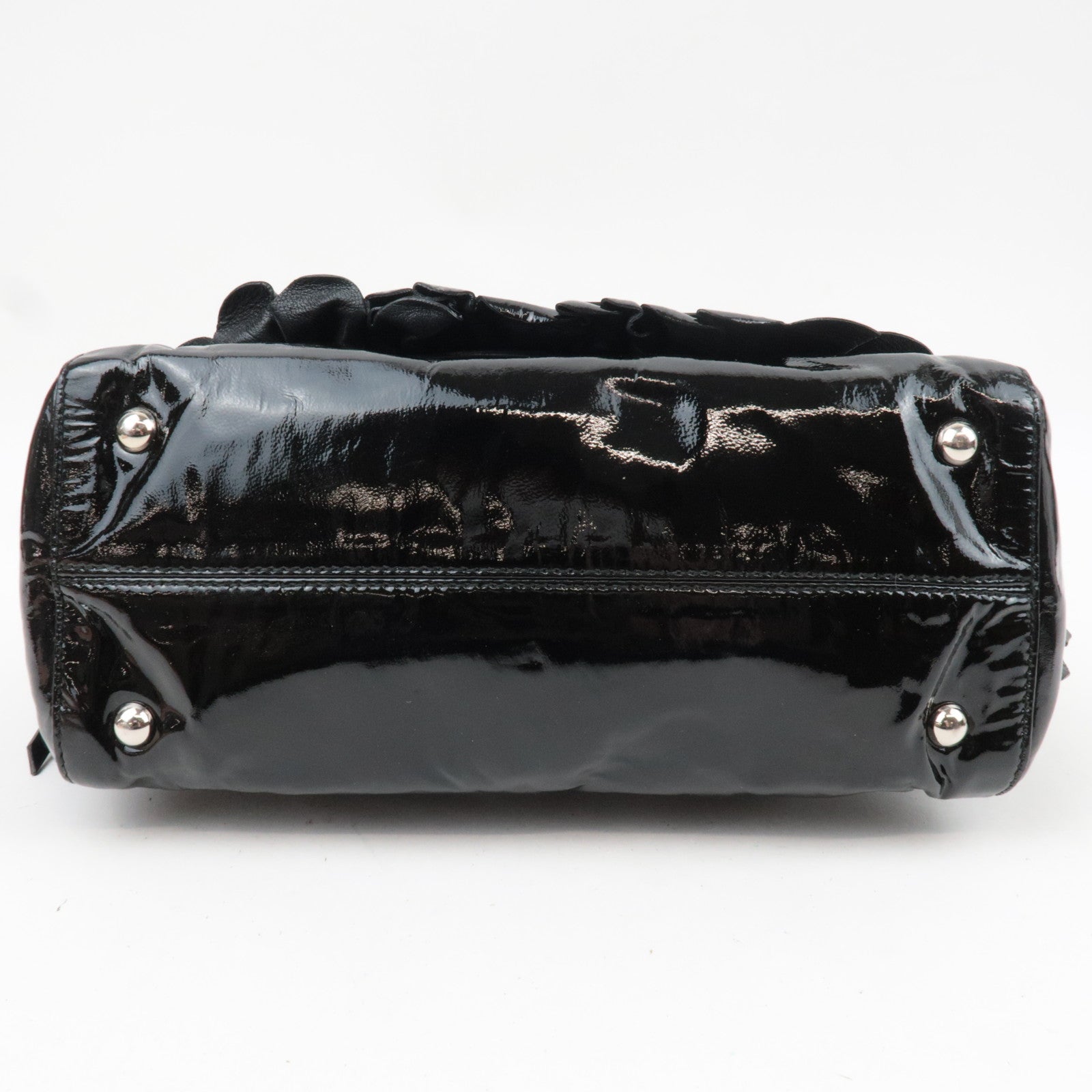 MIU MIU Ruffle 2Way Patent Shoulder Bag Black