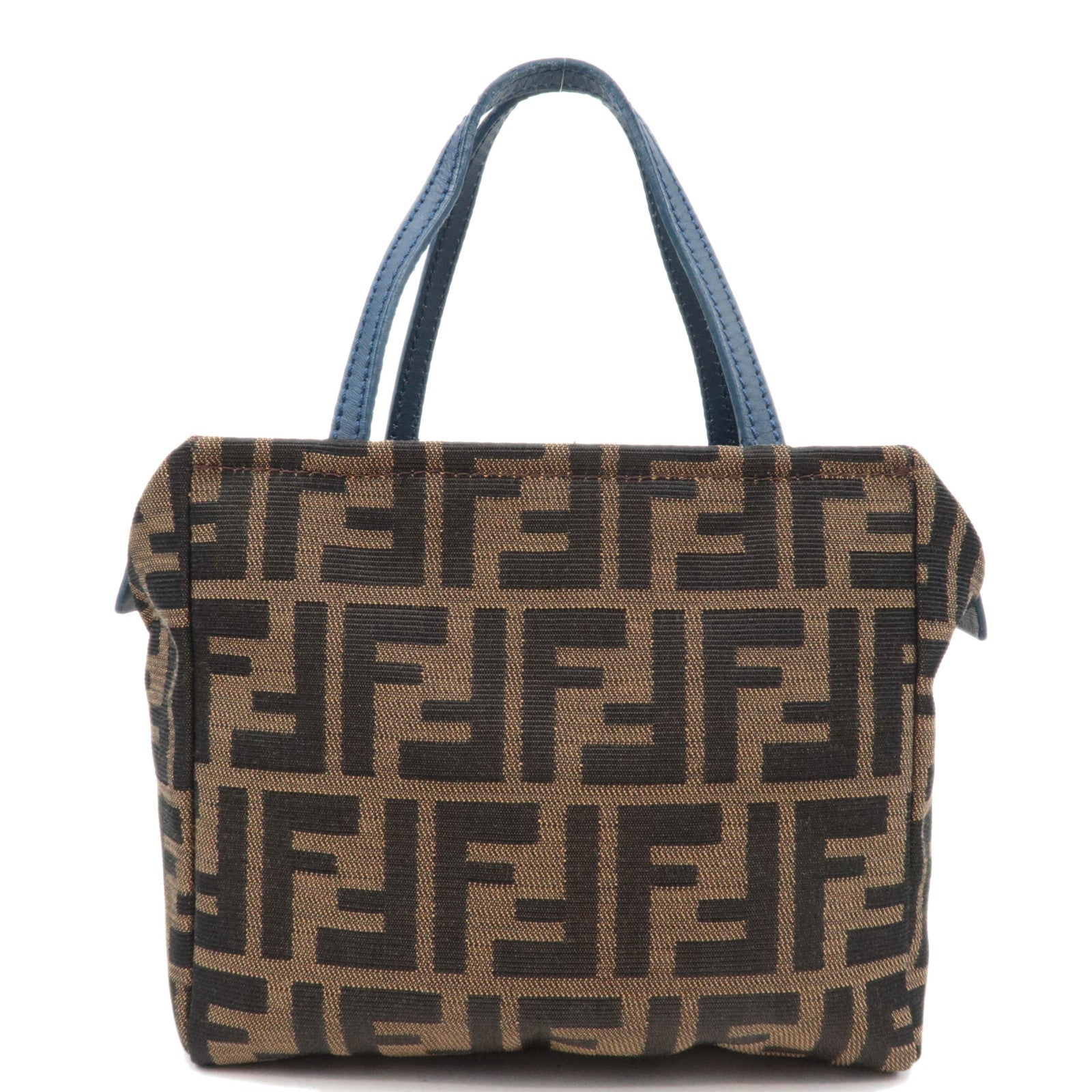 FENDI Zucca Canvas Leather Handbag Khaki Black Navy 8BN000085604