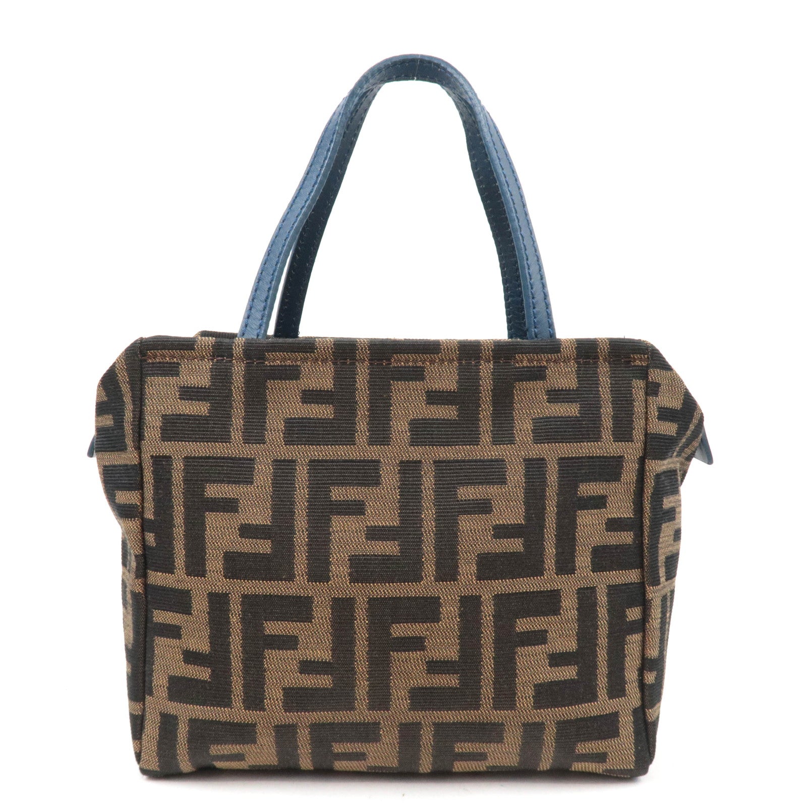 FENDI Zucca Canvas Leather Handbag Khaki Black Navy 8BN0000