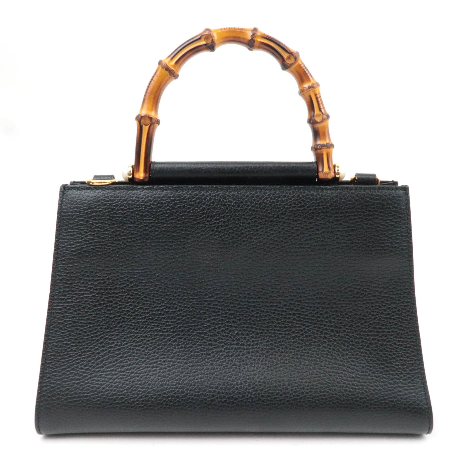GUCCI Bamboo Pearl Nymphaea Leather 2Way Bag Black 459076