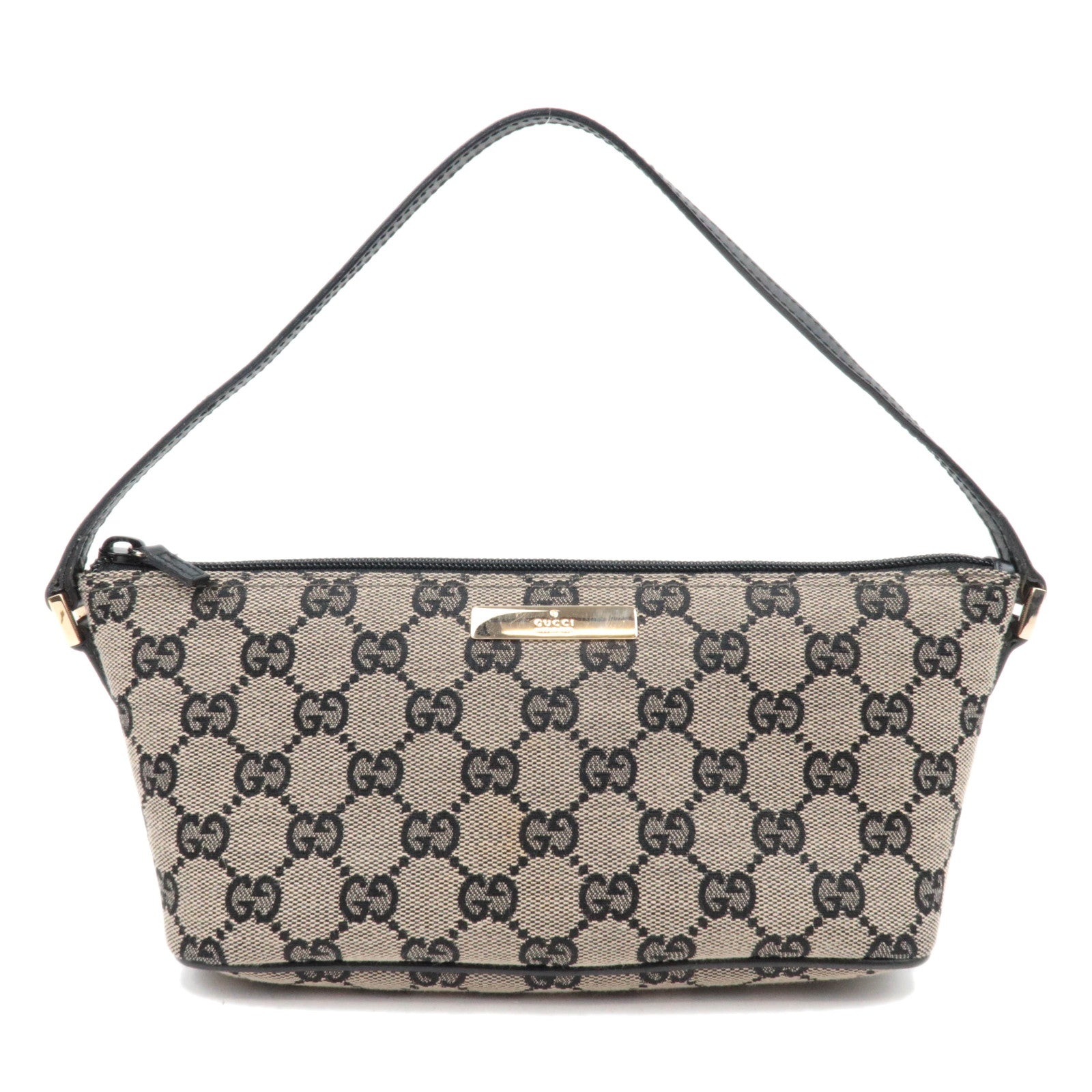 GUCCI Boat Bag GG Canvas Leather Beige Black 039.110385611