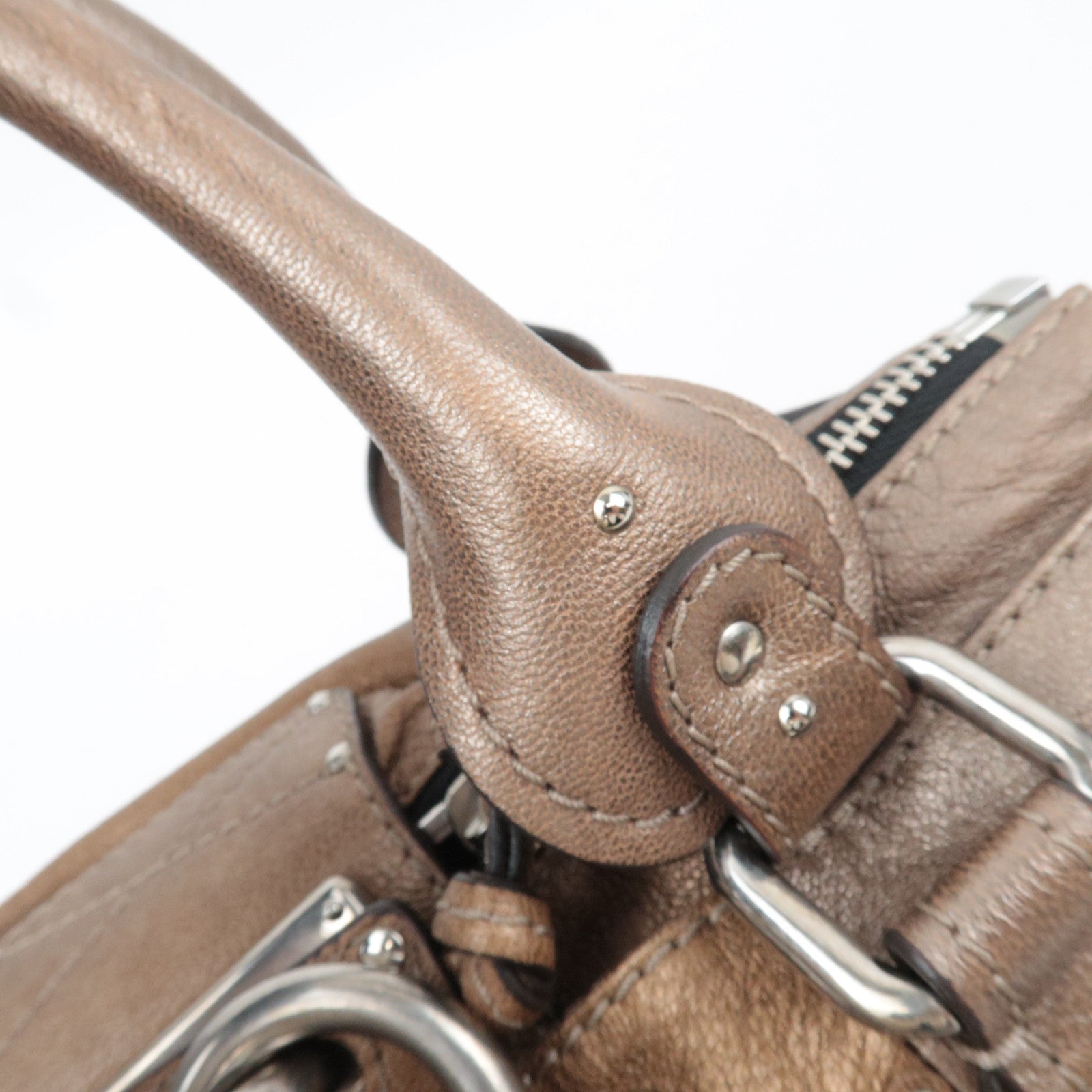 Chloe Paddington Leather Handbag Leather Metallic Brown