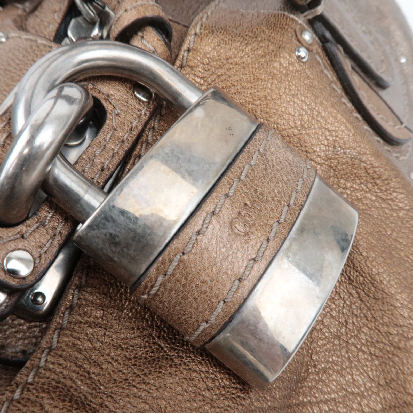 Chloe Paddington Leather Handbag Leather Metallic Brown