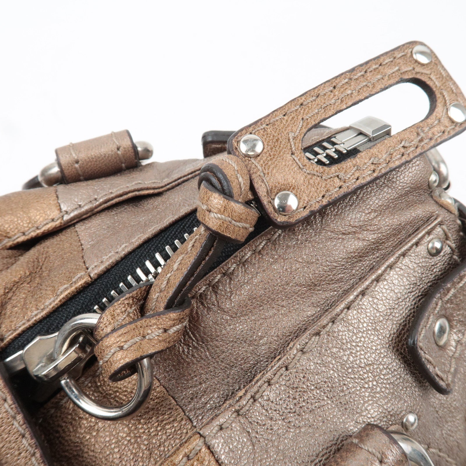 Chloe Paddington Leather Handbag Leather Metallic Brown