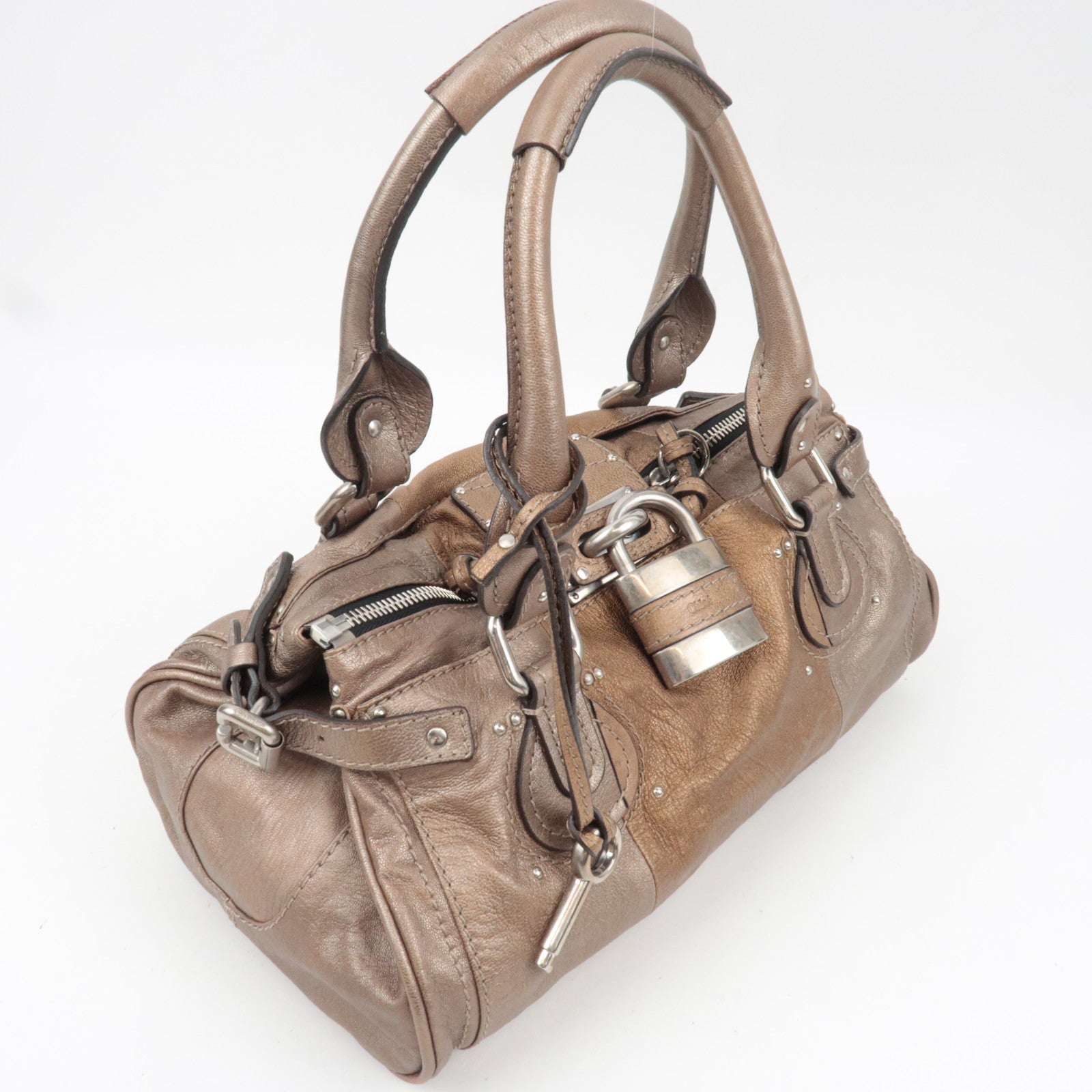Chloe Paddington Leather Handbag Leather Metallic Brown