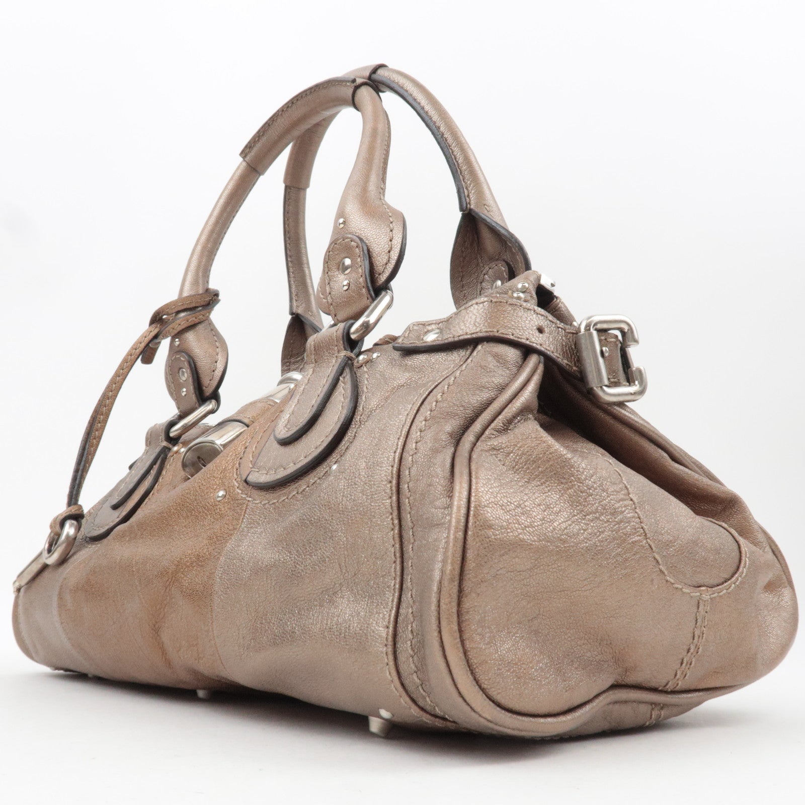 Chloe Paddington Leather Handbag Leather Metallic Brown