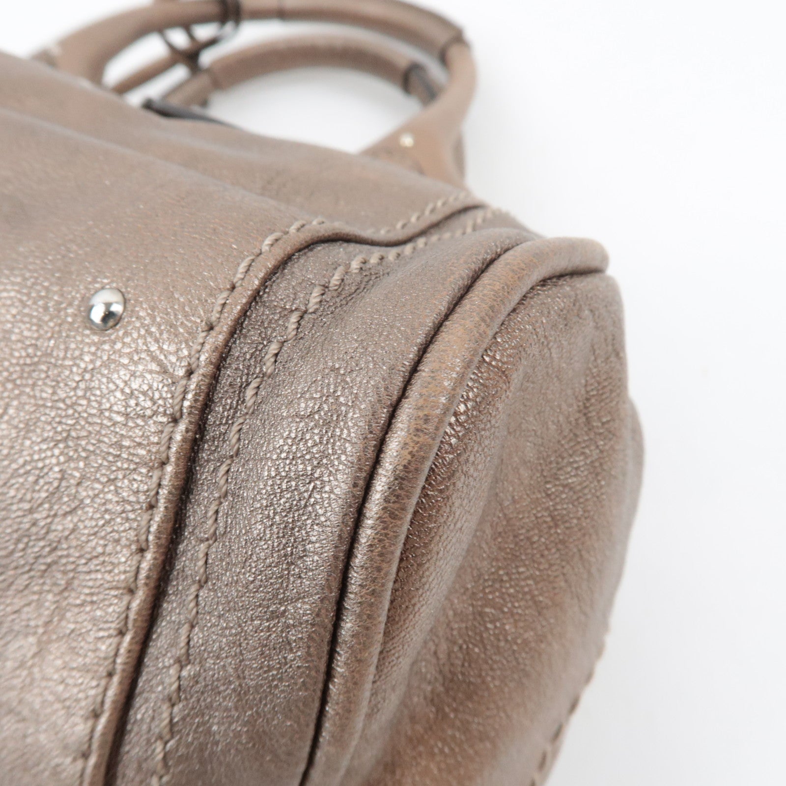 Chloe Paddington Leather Handbag Leather Metallic Brown