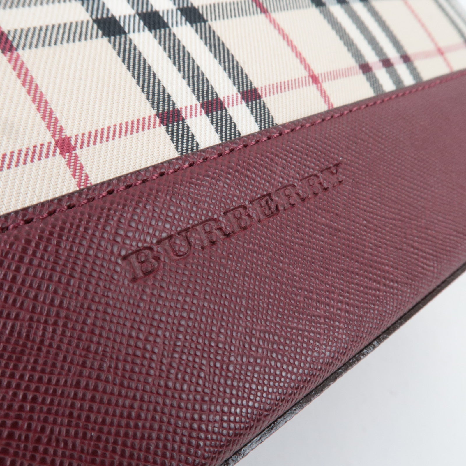 BURBERRY Nova Plaid Canvas Leather Tote Bag Beige Bordeaux