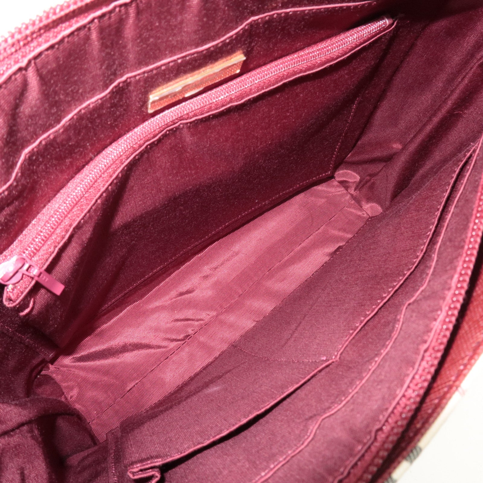 BURBERRY Nova Plaid Canvas Leather Tote Bag Beige Bordeaux