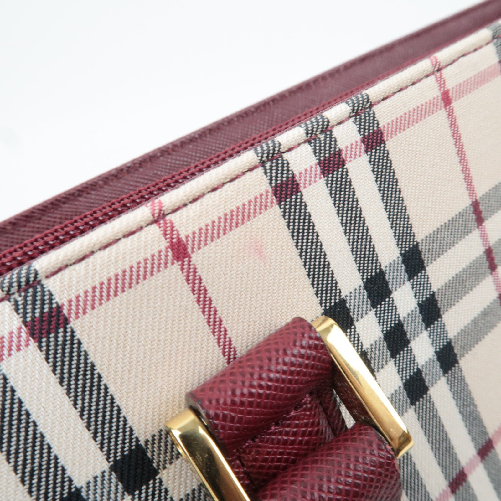 BURBERRY Nova Plaid Canvas Leather Tote Bag Beige Bordeaux