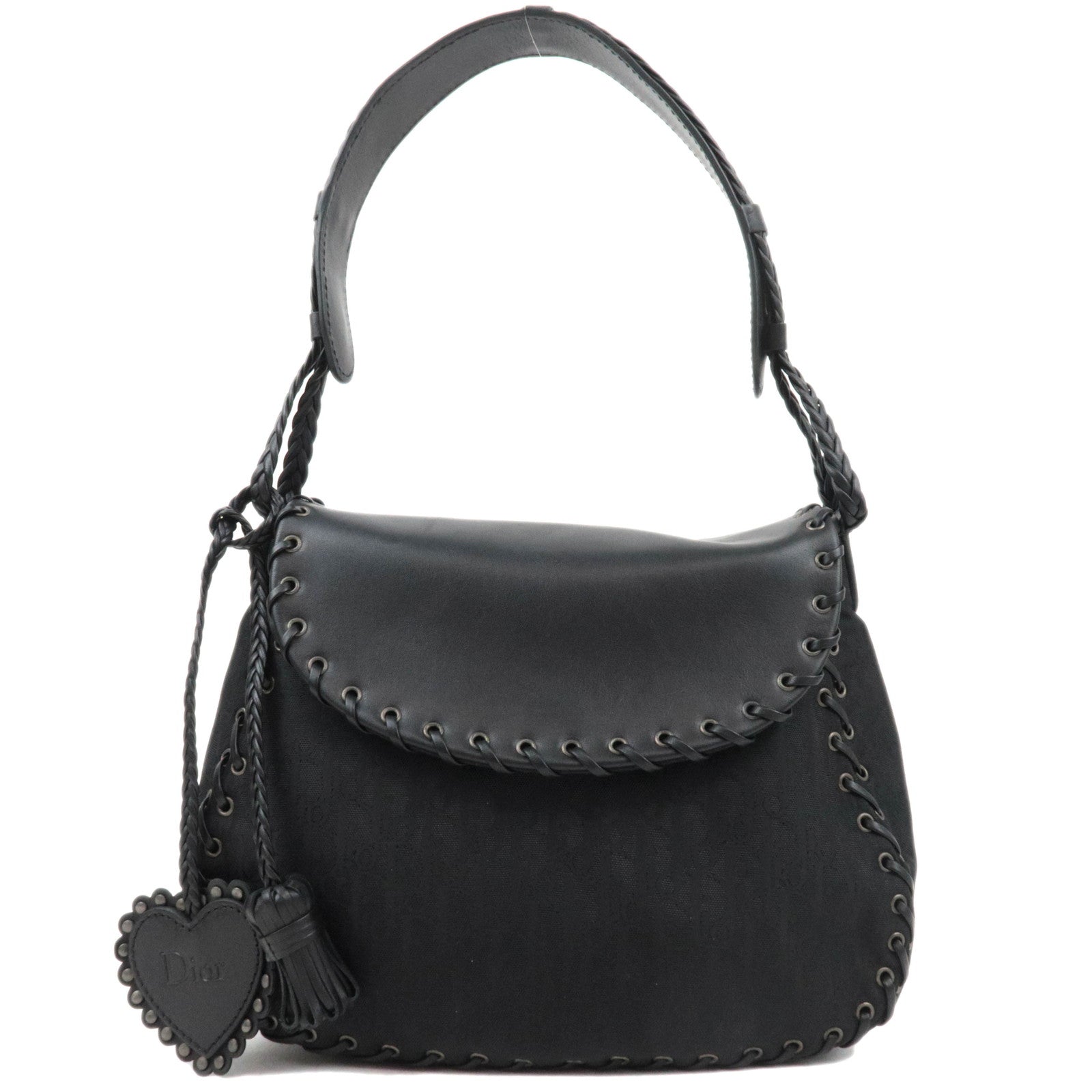 Christian Dior Ethnic Line Canvas Leather Shoulder Bag Black85629