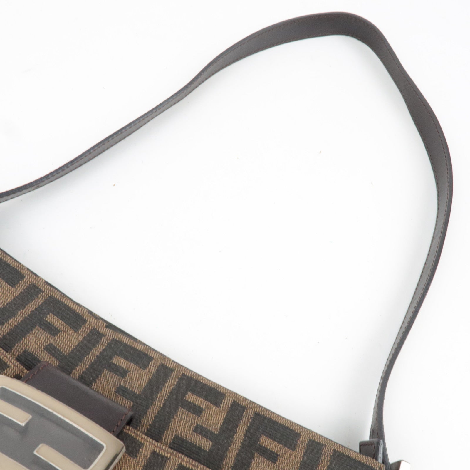 FENDI Zucca Canvas Leather Shoulder Bag Brown Black 26566