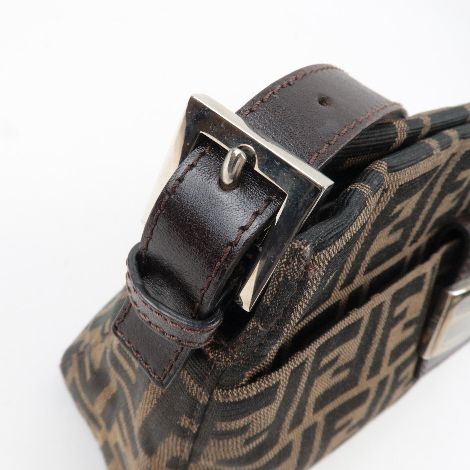 FENDI Zucca Canvas Leather Shoulder Bag Brown Black 26566