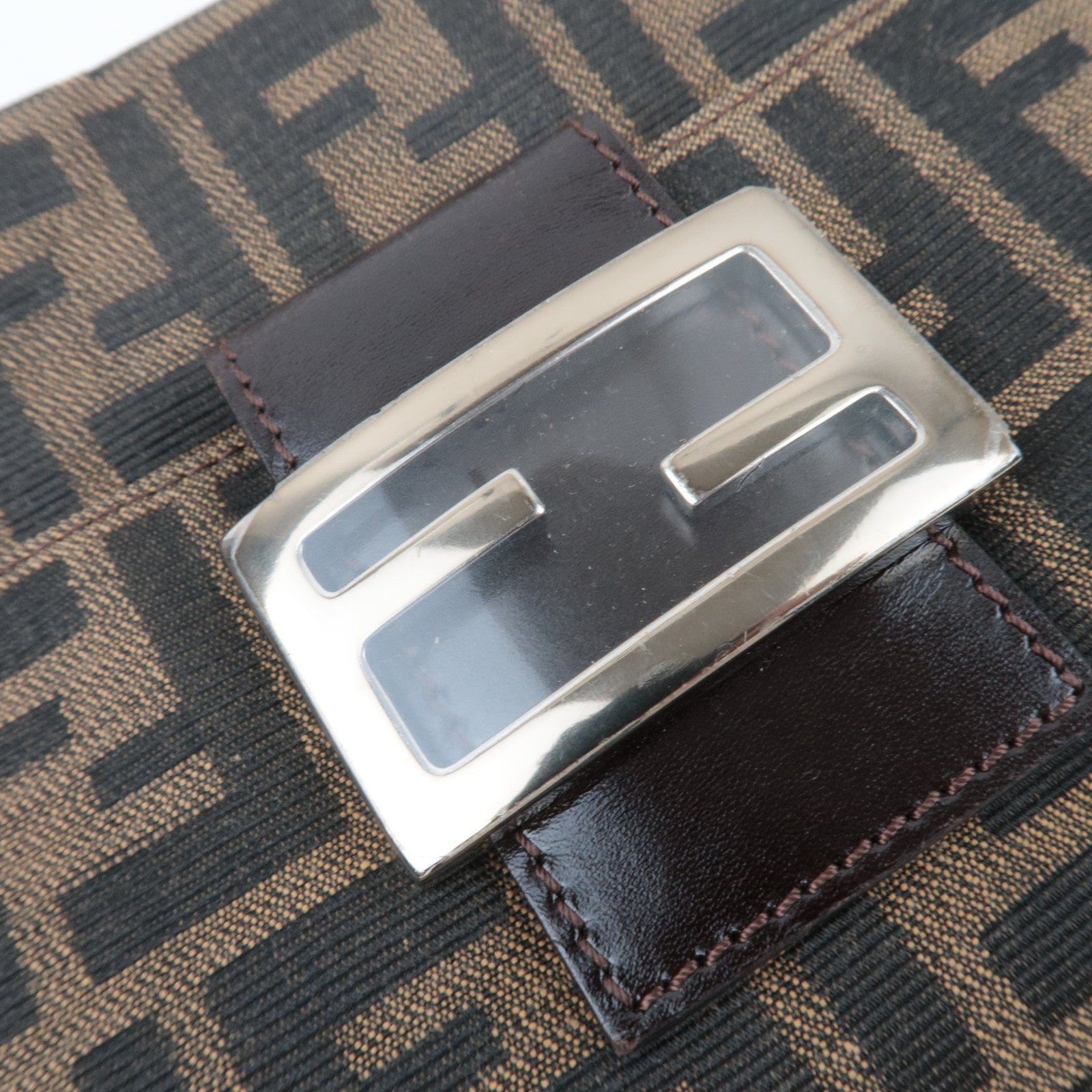 FENDI Zucca Canvas Leather Shoulder Bag Brown Black 26566