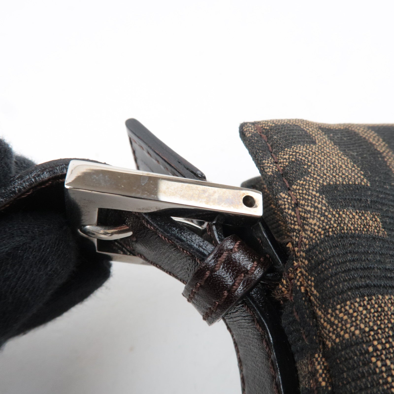 FENDI Zucca Canvas Leather Shoulder Bag Brown Black 26566