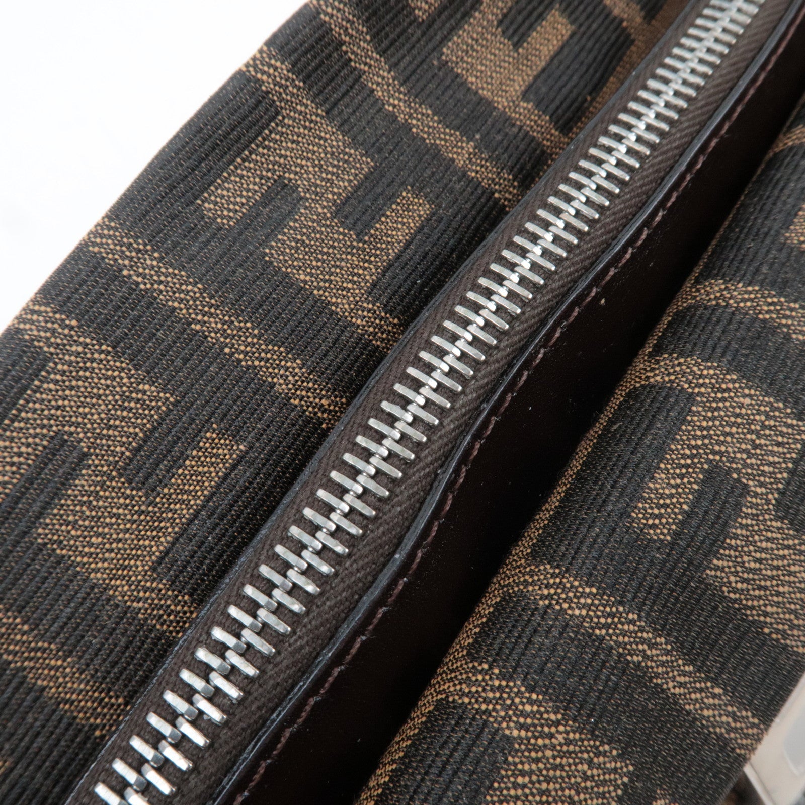 FENDI Zucca Canvas Leather Shoulder Bag Brown Black 26566