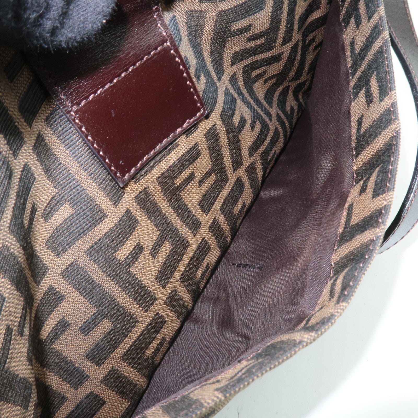FENDI Zucca Canvas Leather Shoulder Bag Brown Black 26566