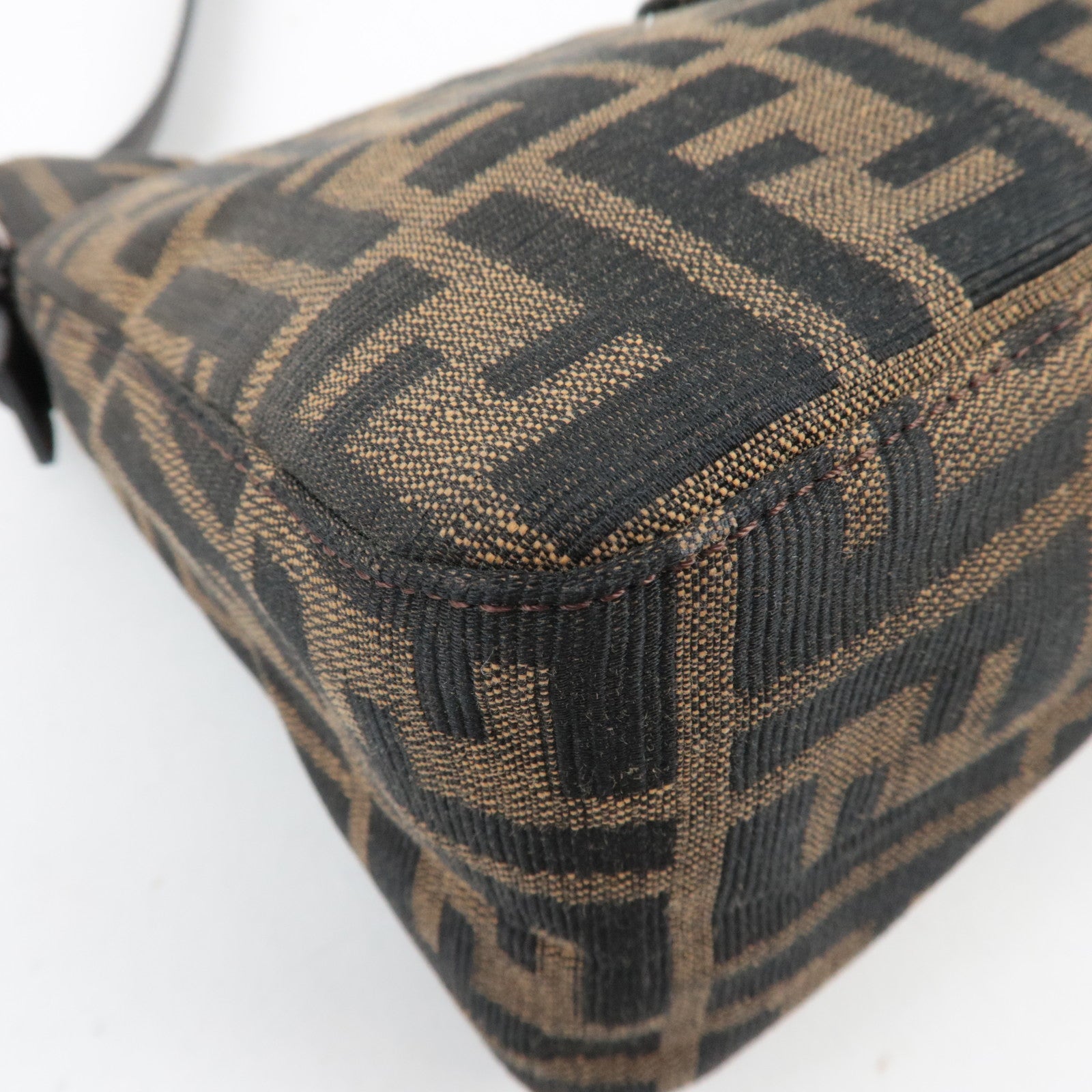 FENDI Zucca Canvas Leather Shoulder Bag Brown Black 26566