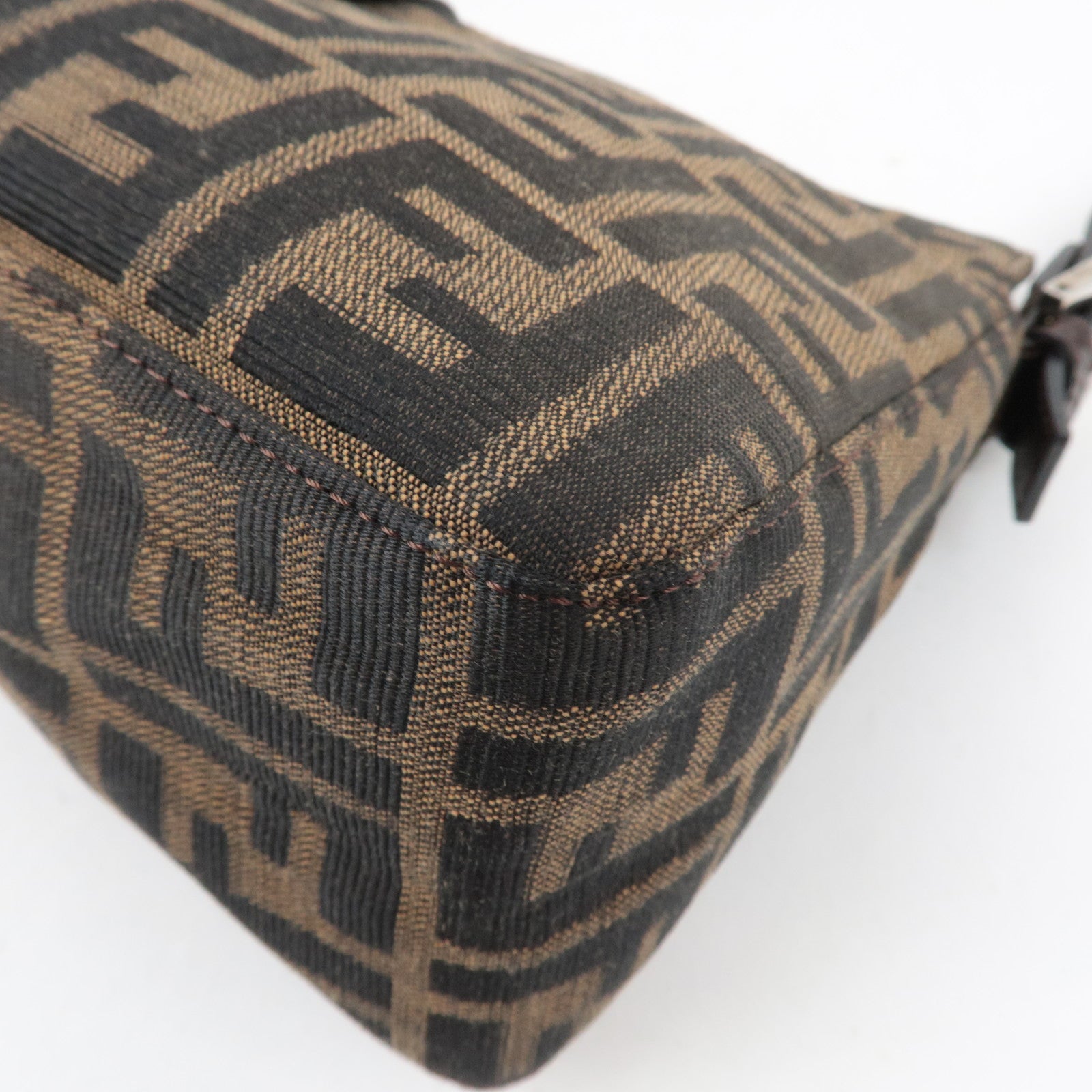 FENDI Zucca Canvas Leather Shoulder Bag Brown Black 26566