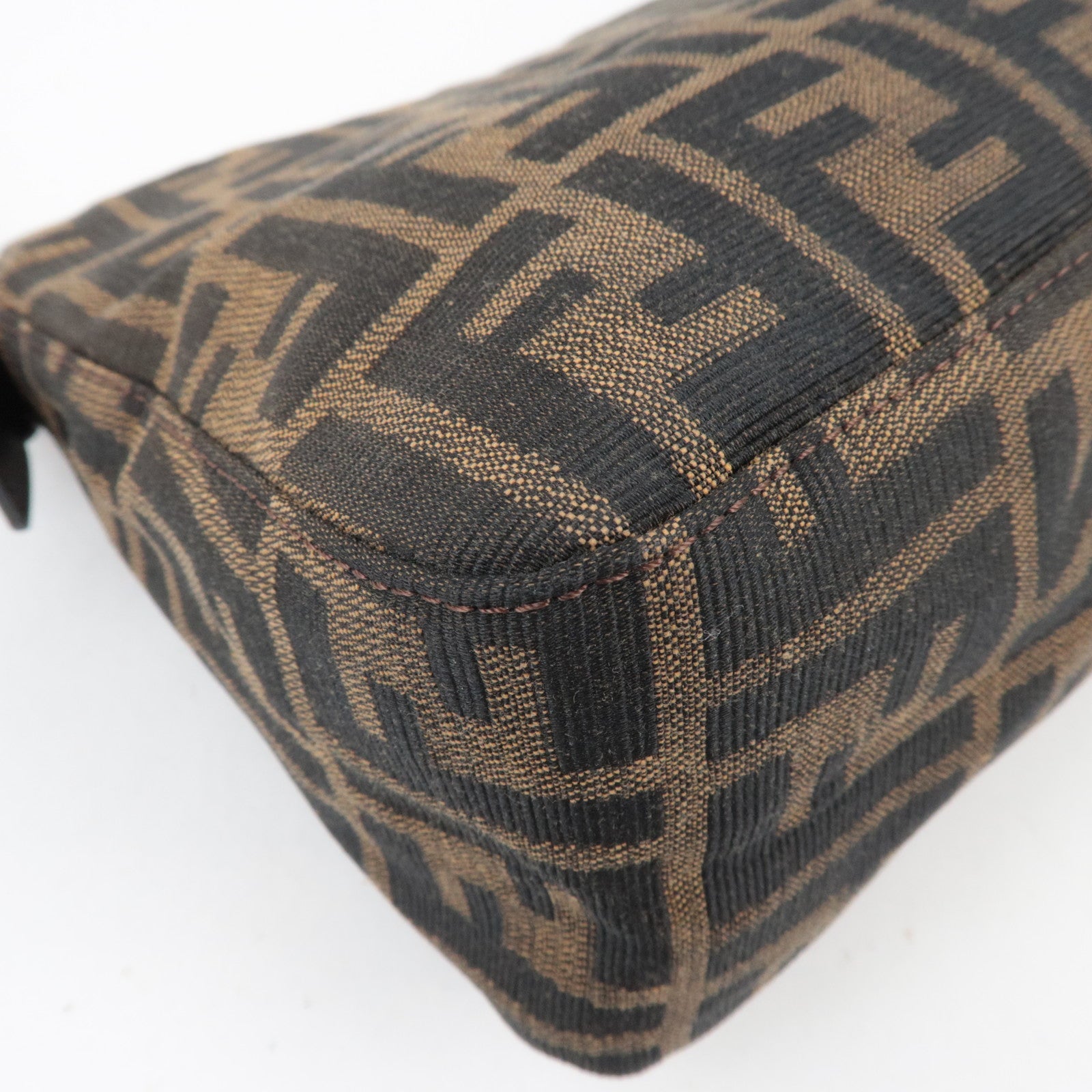 FENDI Zucca Canvas Leather Shoulder Bag Brown Black 26566