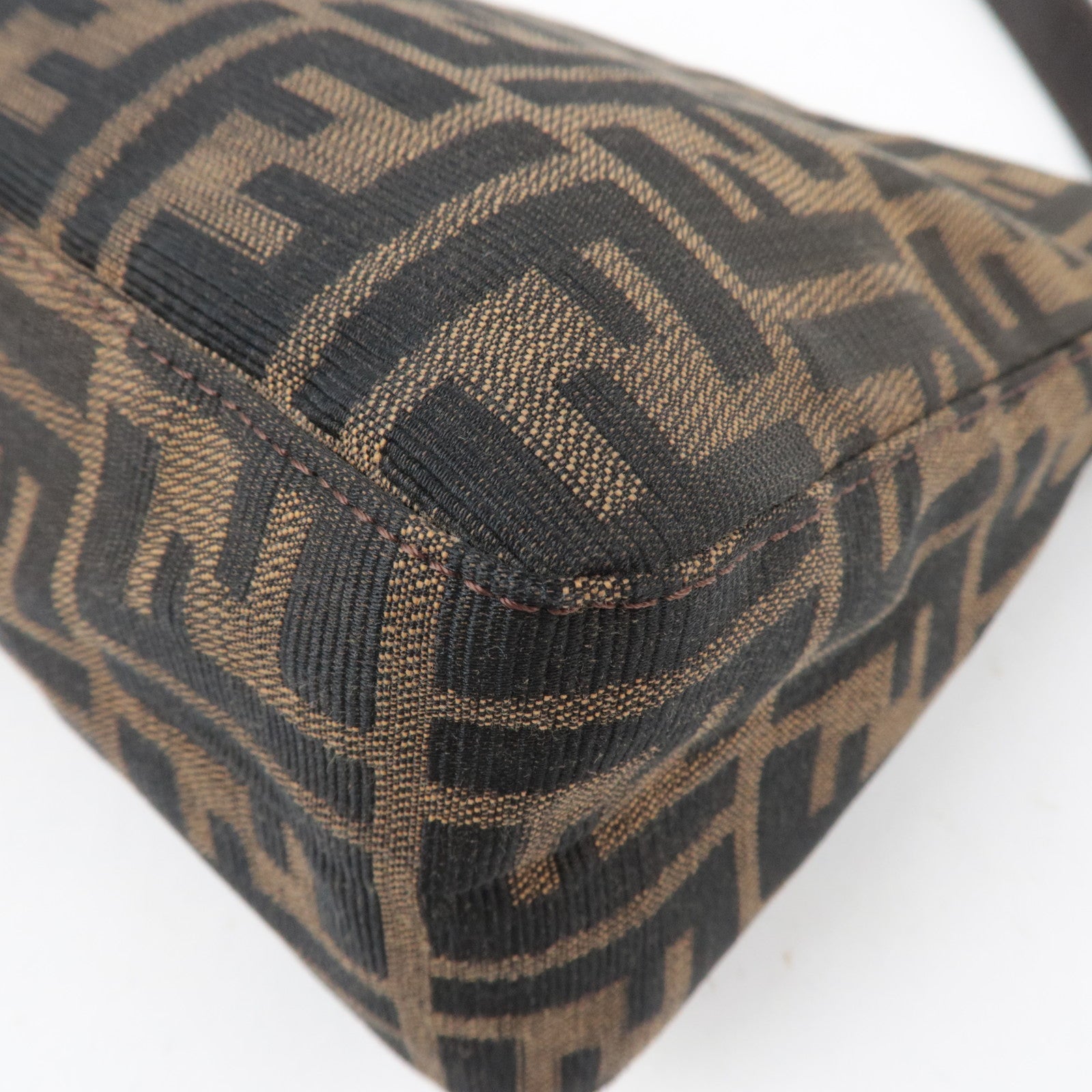 FENDI Zucca Canvas Leather Shoulder Bag Brown Black 26566