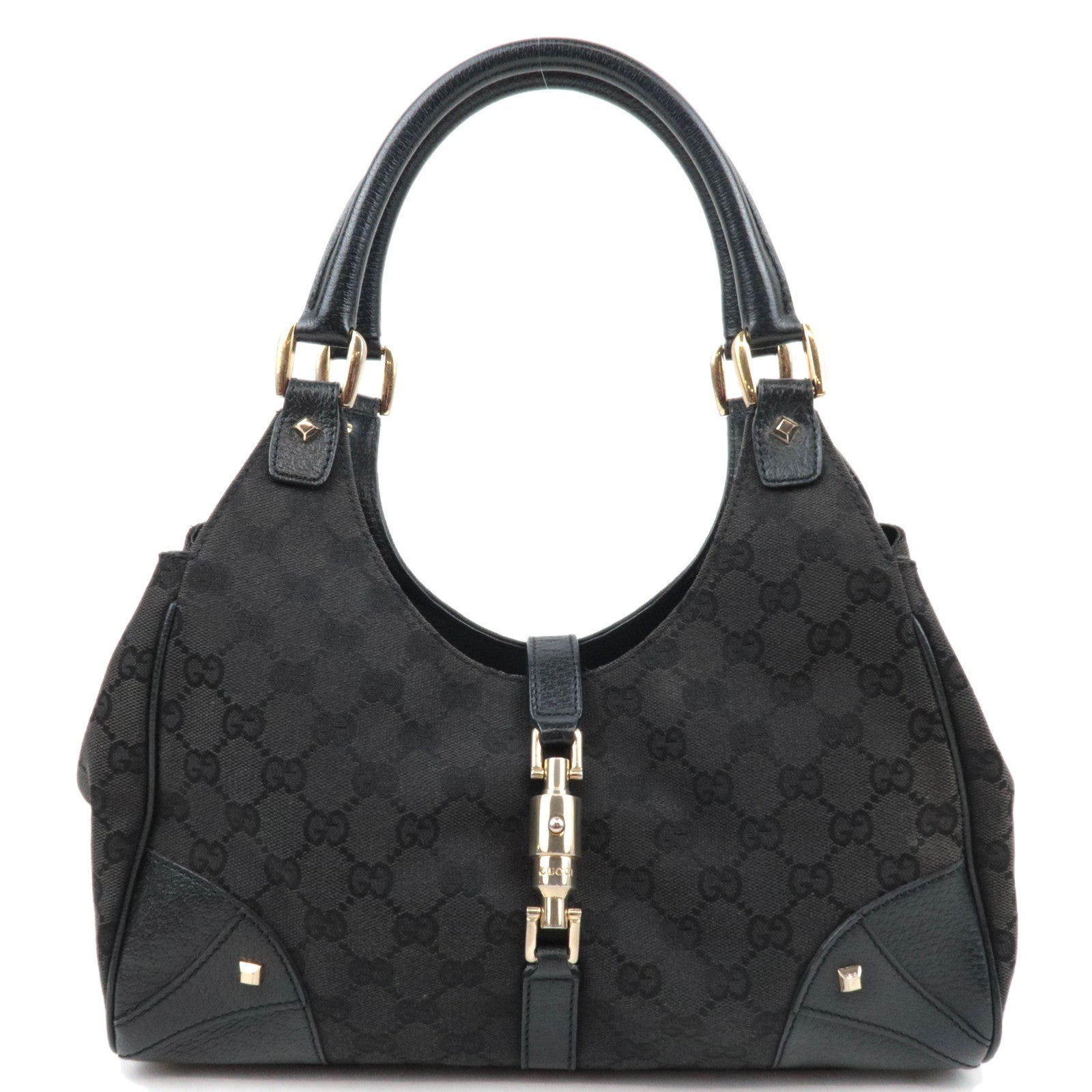 GUCCI New Jackie GG Canvas Leather Shoulder Bag Black 12440785658