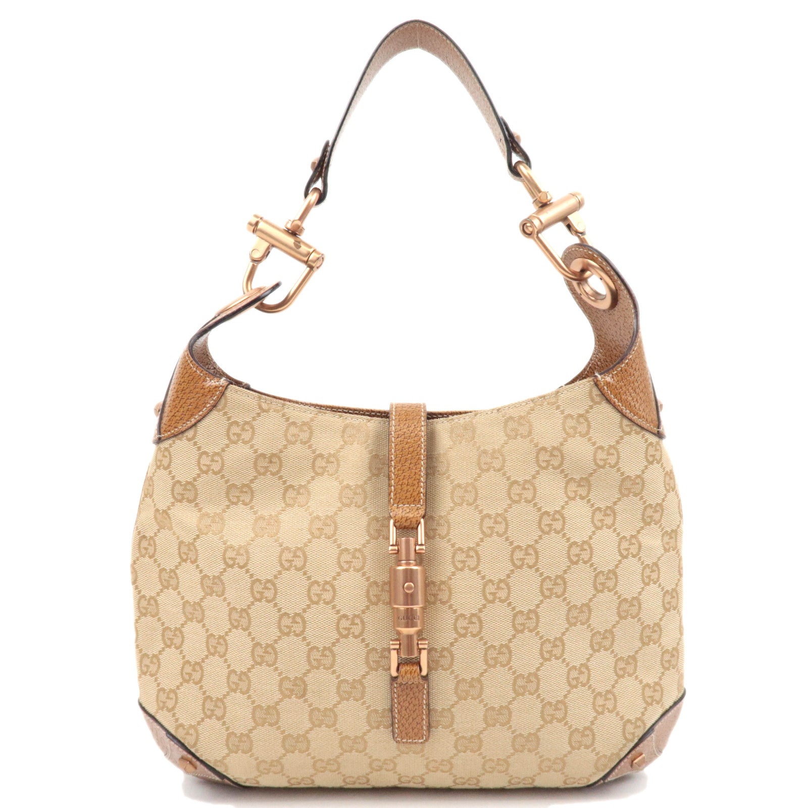 GUCCI New Jackie GG Canvas Leather Shoulder Bag Beige 12088885659
