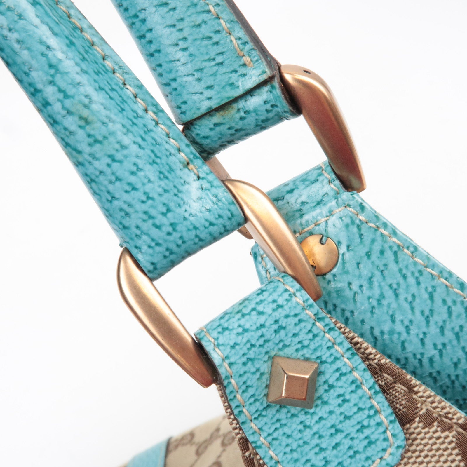 GUCCI New Jackie GG Canvas Leather Shoulder Bag Beige Turquoise 124407