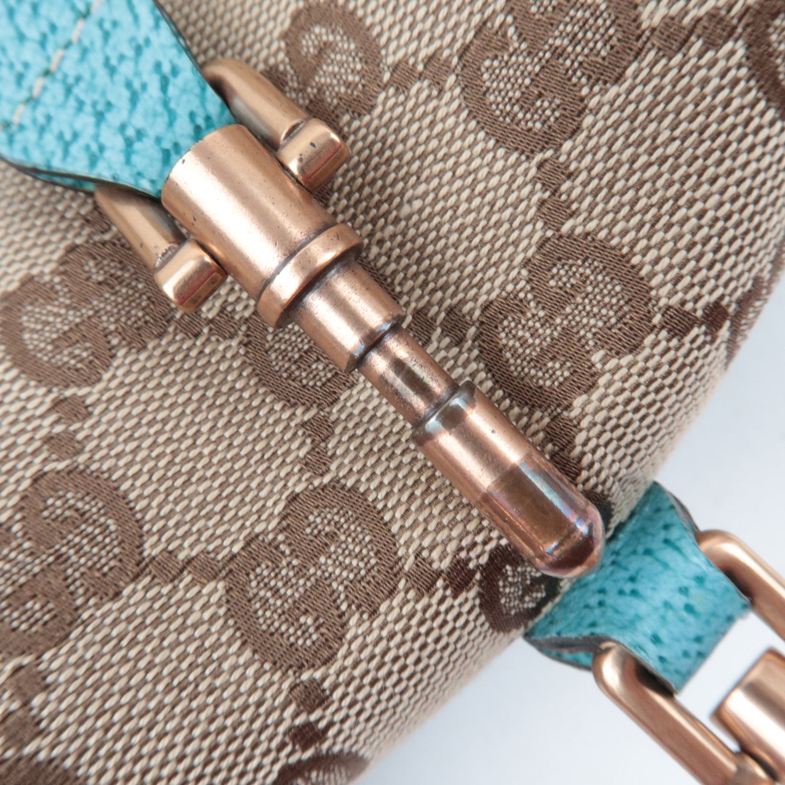 GUCCI New Jackie GG Canvas Leather Shoulder Bag Beige Turquoise 124407