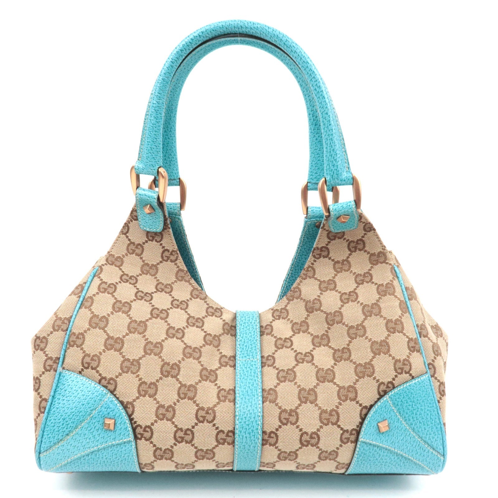 GUCCI New Jackie GG Canvas Leather Shoulder Bag Beige Turquoise 124407