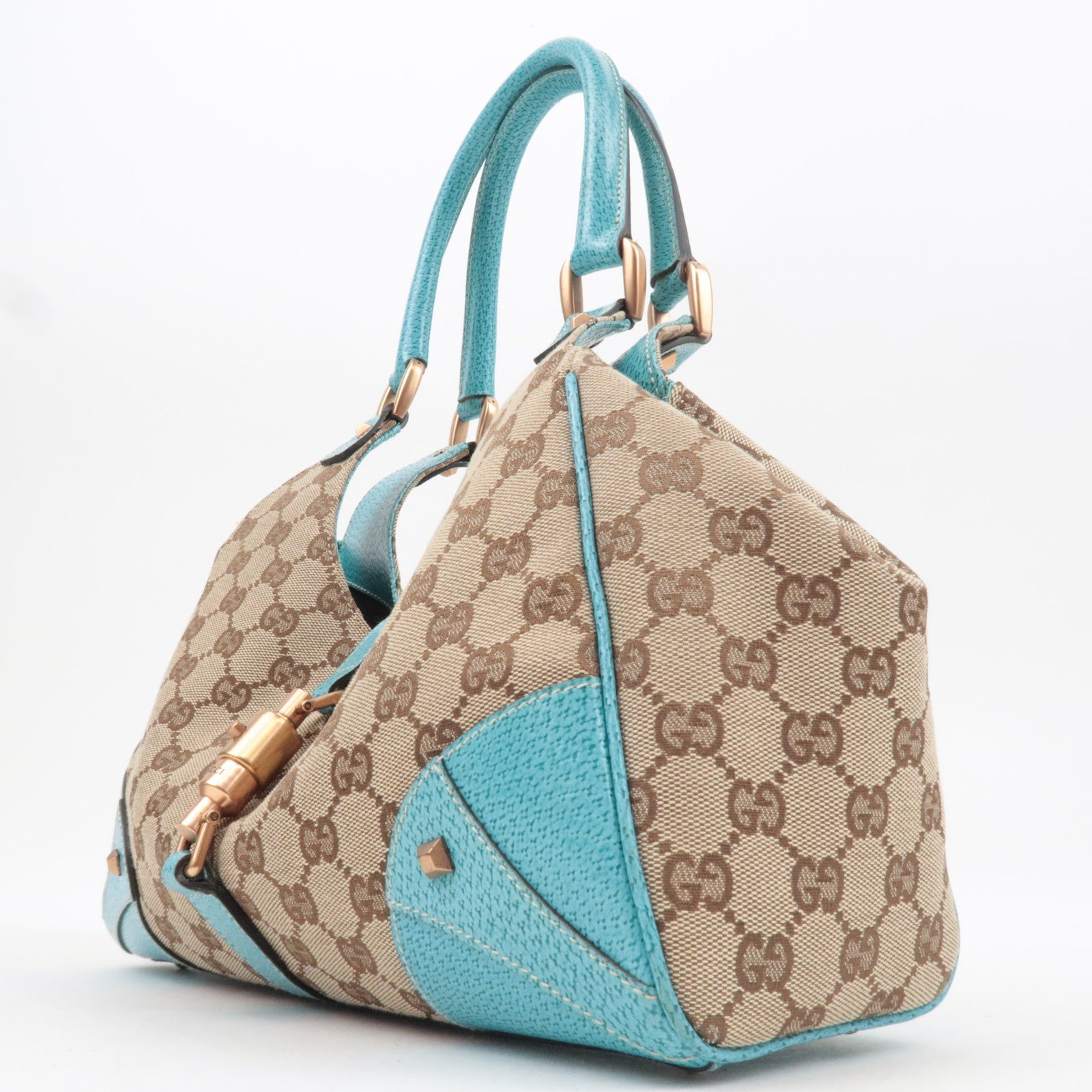 GUCCI New Jackie GG Canvas Leather Shoulder Bag Beige Turquoise 124407