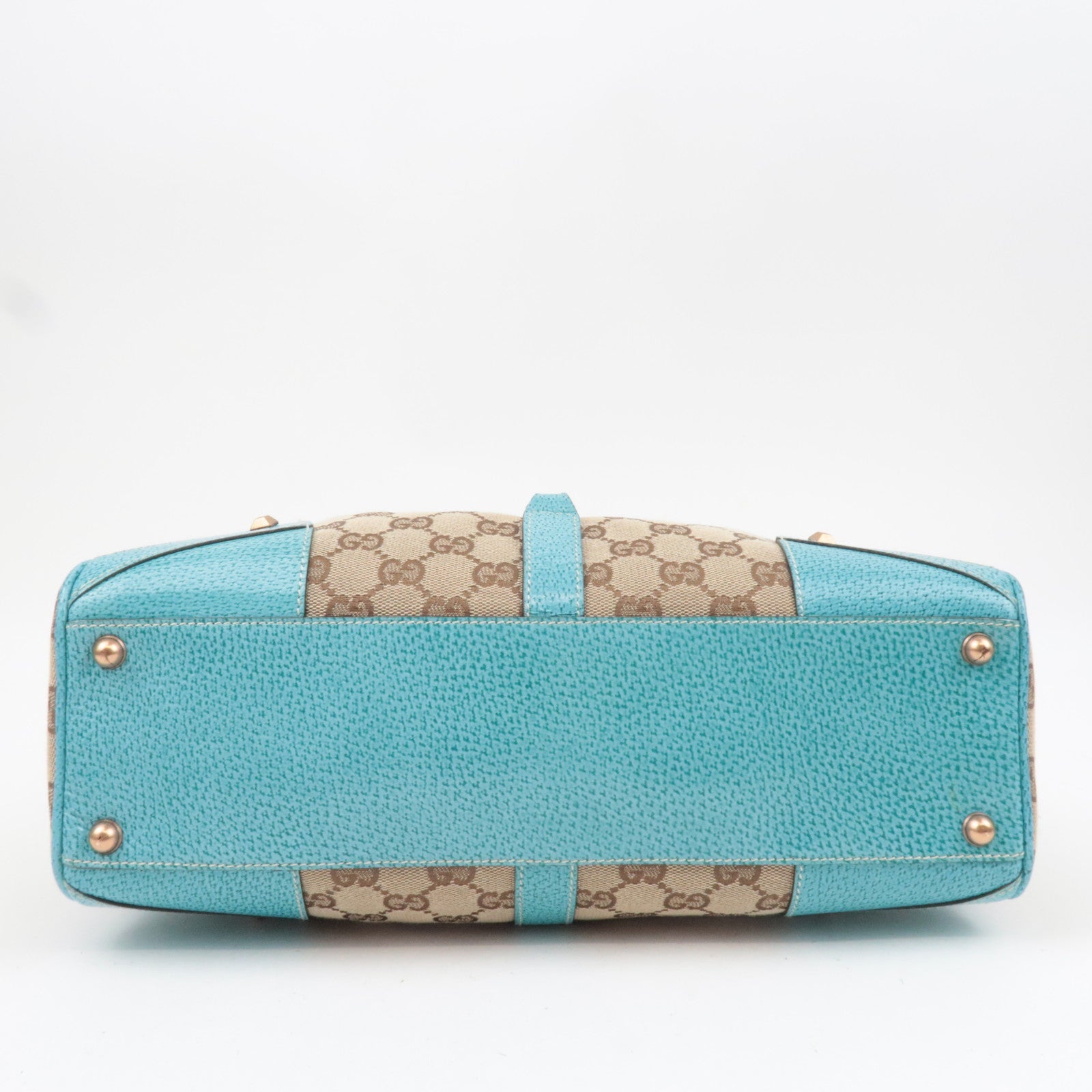 GUCCI New Jackie GG Canvas Leather Shoulder Bag Beige Turquoise 124407