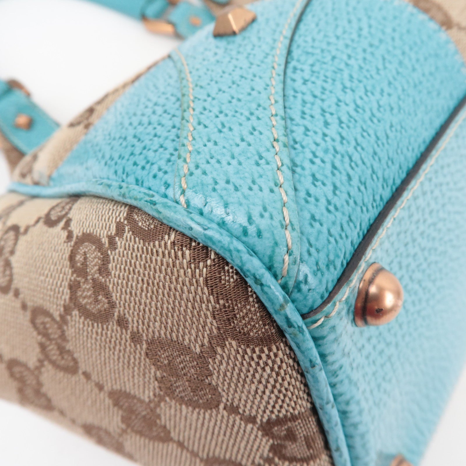 GUCCI New Jackie GG Canvas Leather Shoulder Bag Beige Turquoise 124407