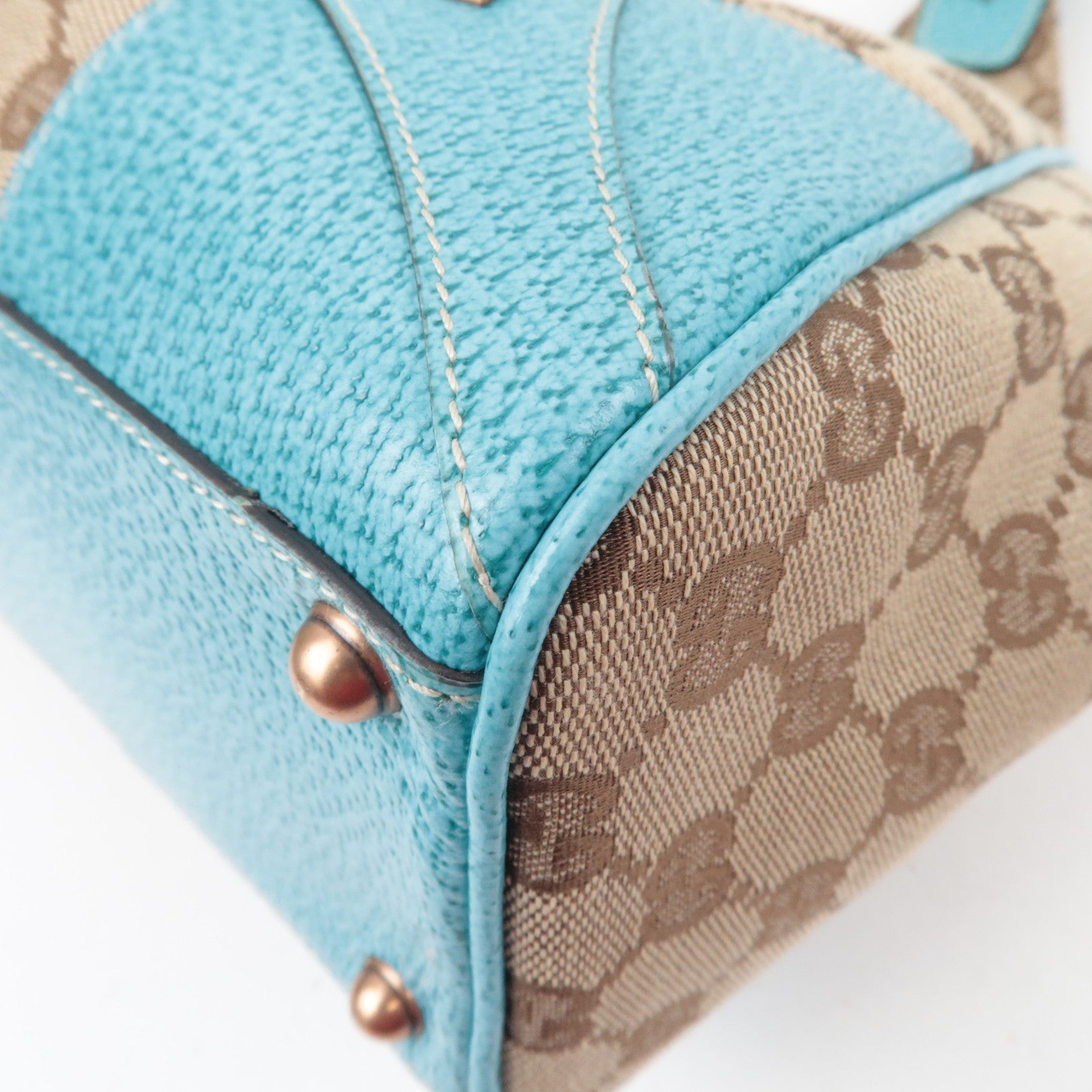 GUCCI New Jackie GG Canvas Leather Shoulder Bag Beige Turquoise 124407