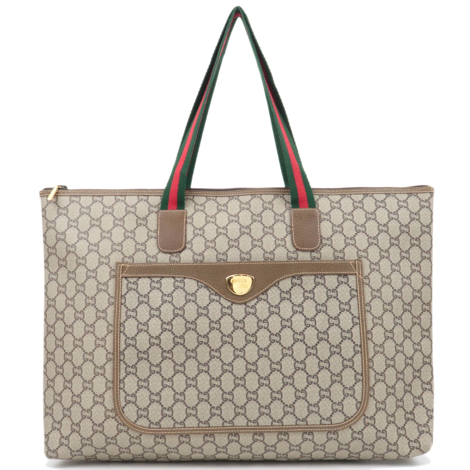 GUCCI Sherry Tote Bag GG Plus Leather Beige Brown85661