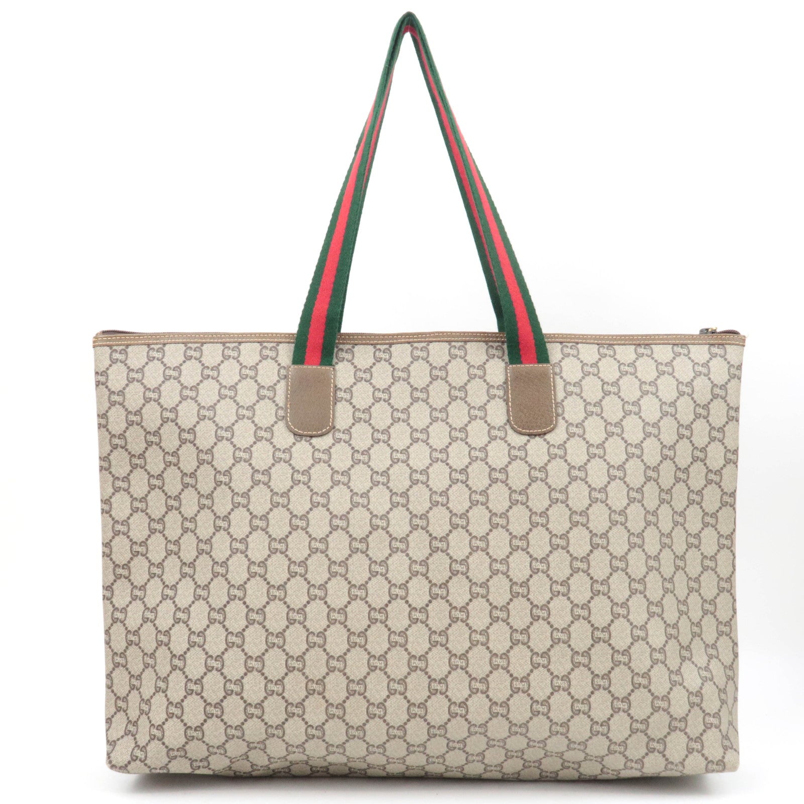 GUCCI Sherry Tote Bag GG Plus Leather Beige Brown