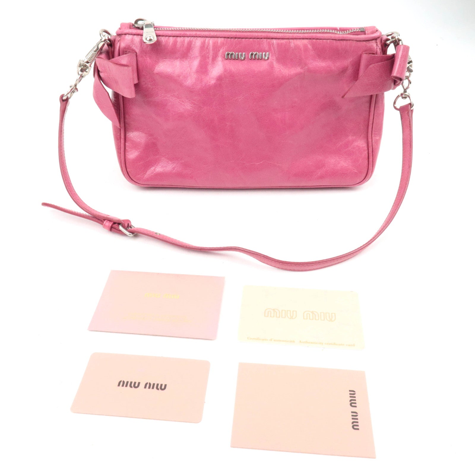MIU MIU Ribbon Leather Shoulder Bag Pink RR1892