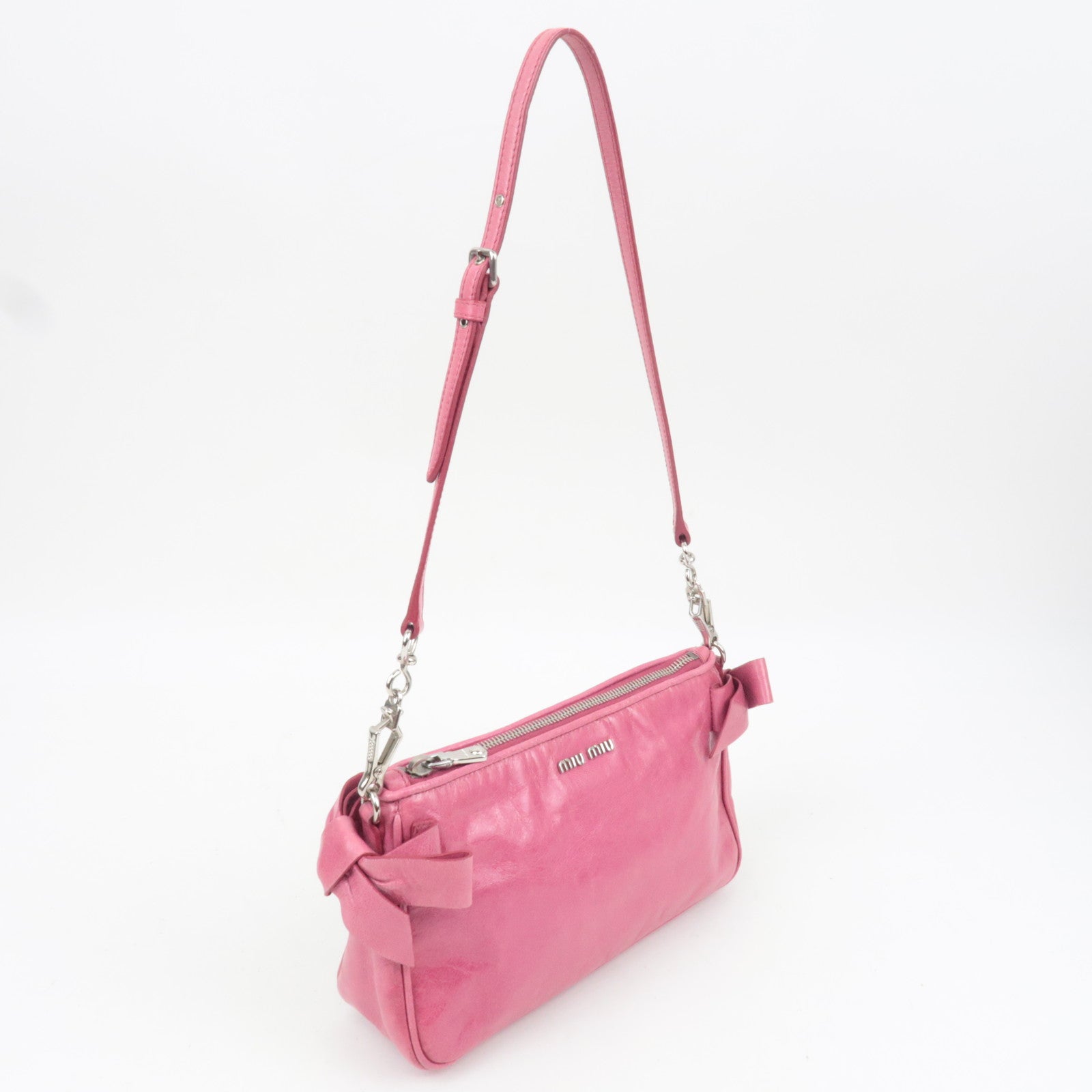 MIU MIU Ribbon Leather Shoulder Bag Pink RR1892