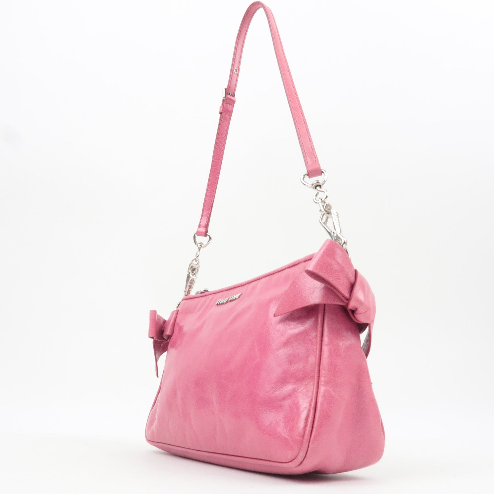 MIU MIU Ribbon Leather Shoulder Bag Pink RR1892
