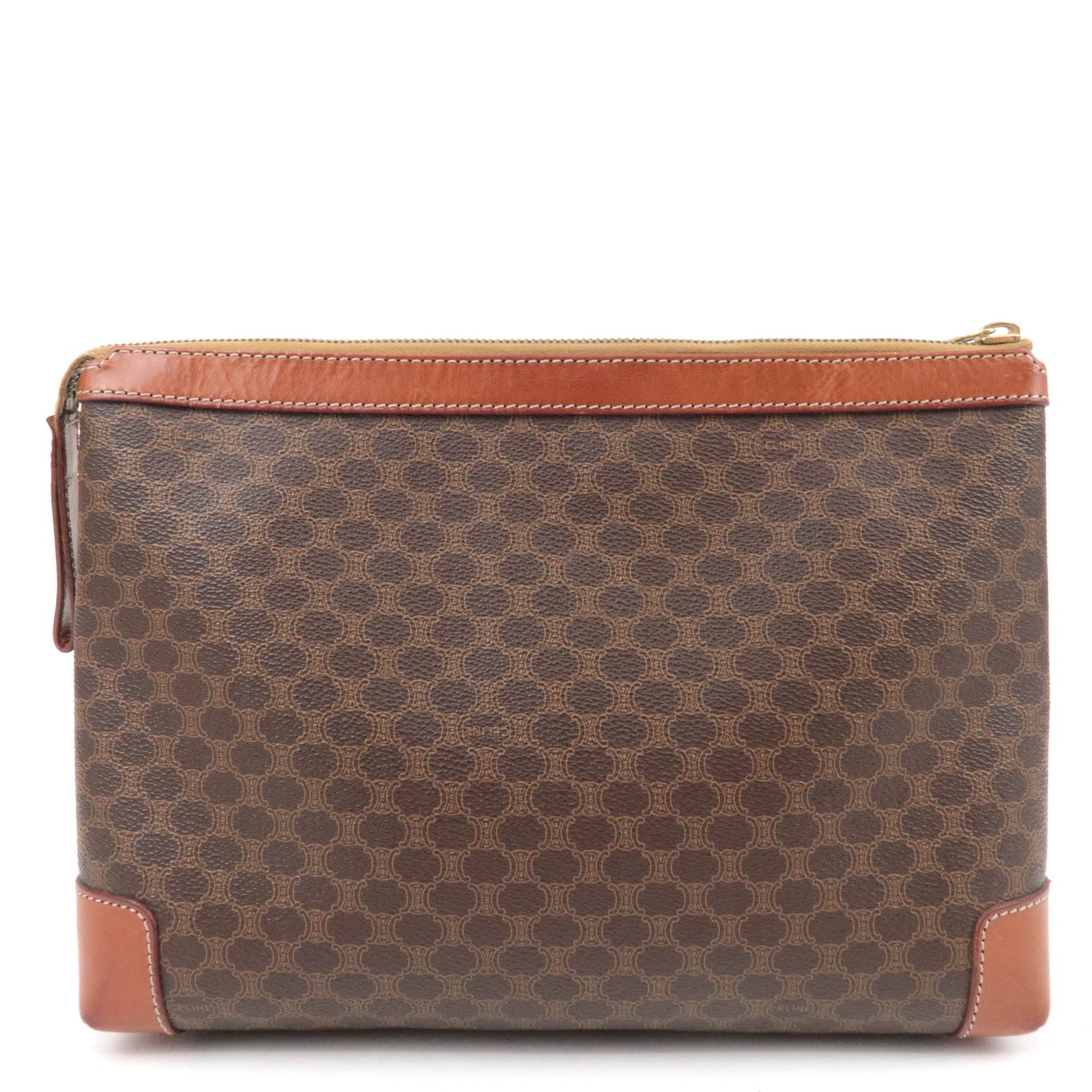 CELINE Macadam Clutch Bag PVC Leather Brown