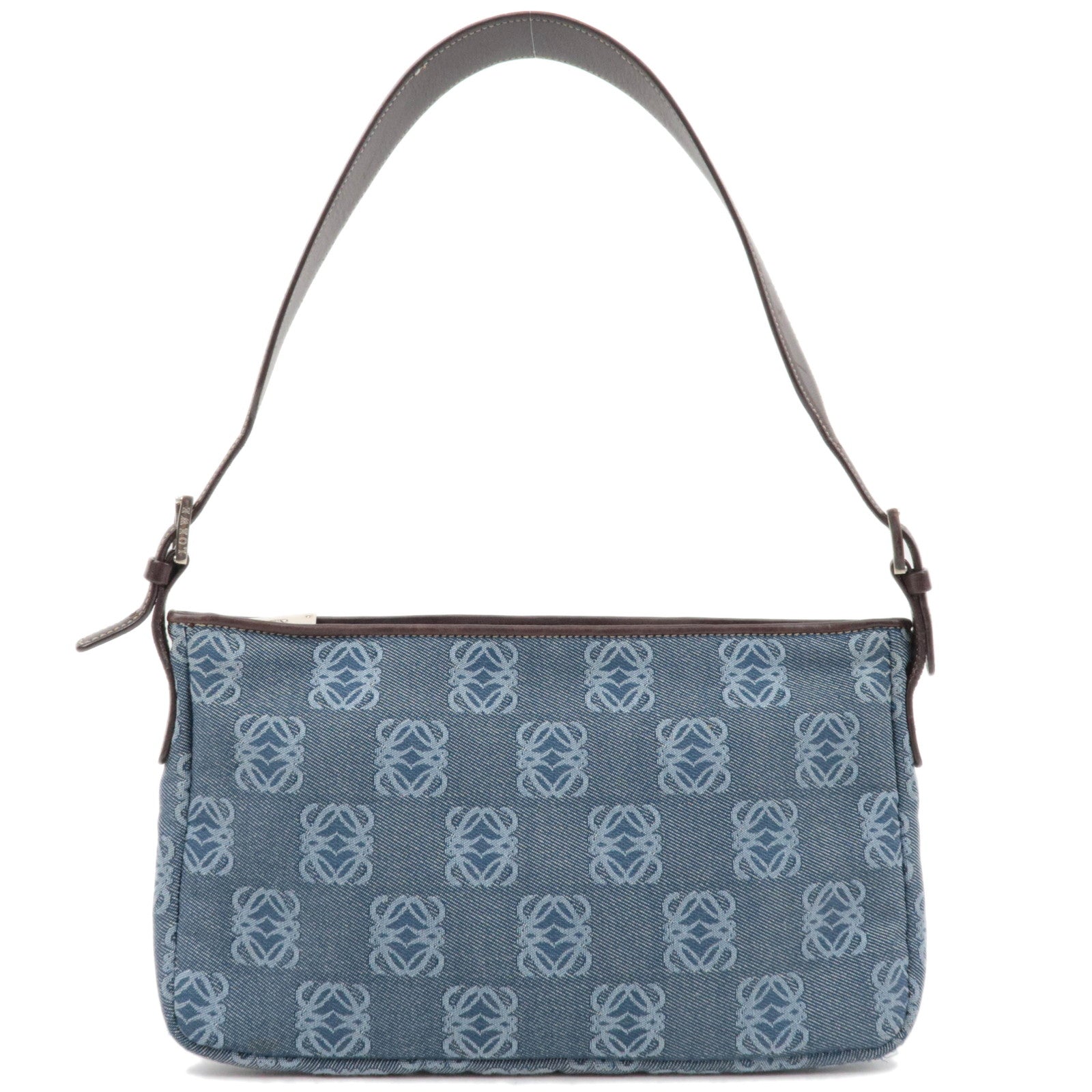 LOEWE Anagram Denim Leather Shoulder Bag Blue Brown85665