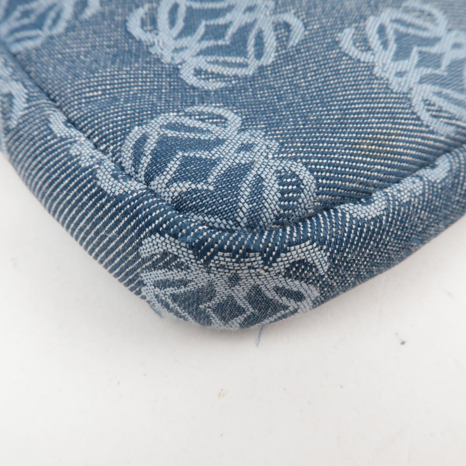 LOEWE Anagram Denim Leather Shoulder Bag Blue Brown