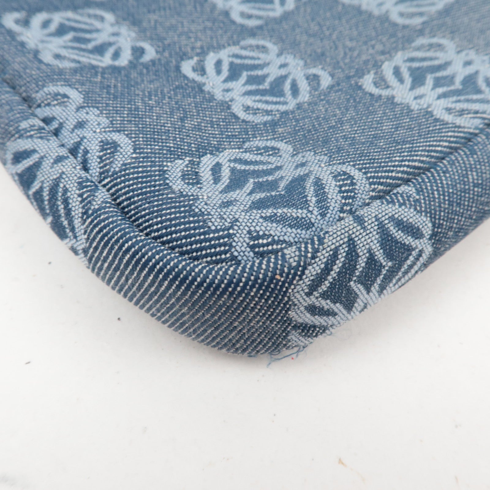 LOEWE Anagram Denim Leather Shoulder Bag Blue Brown