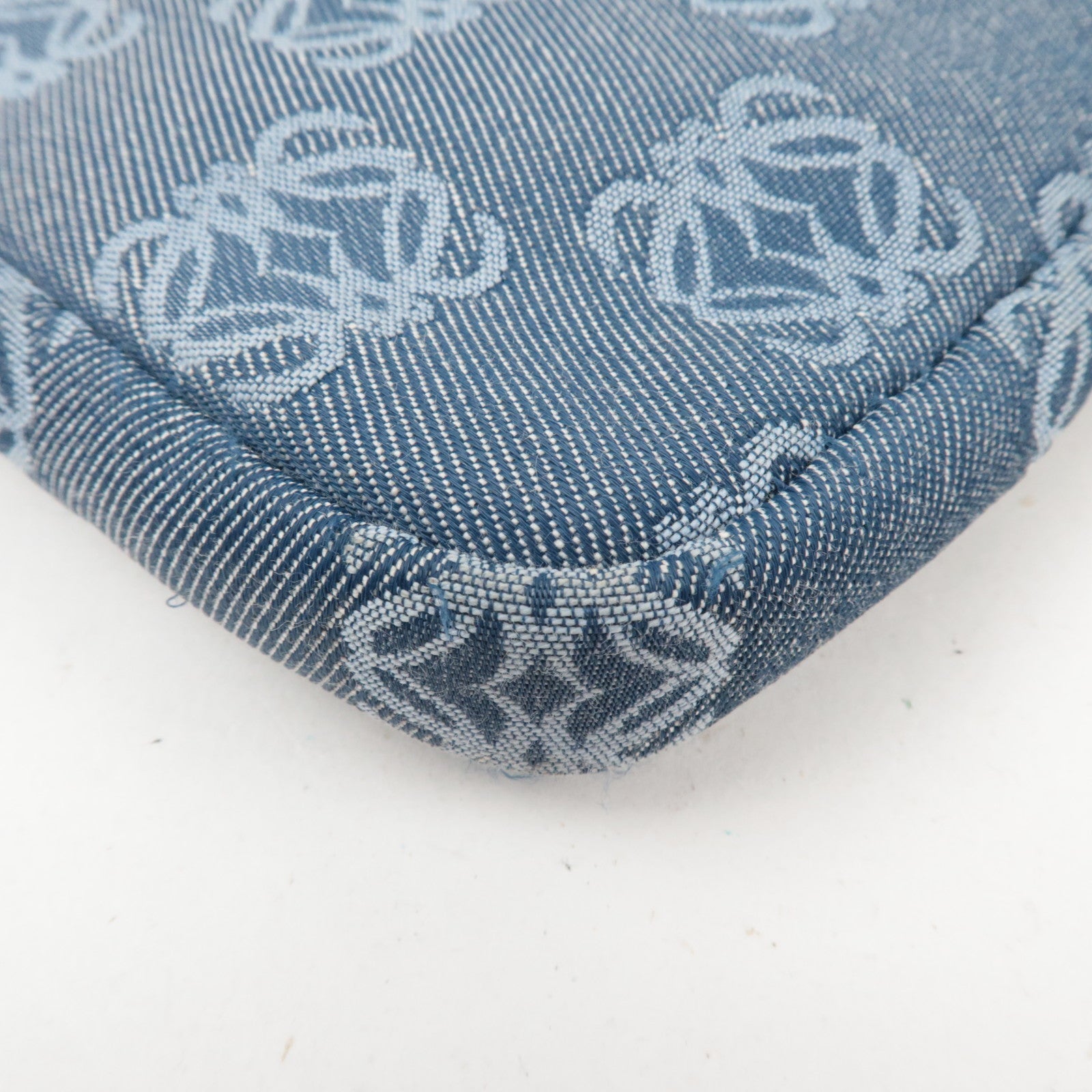 LOEWE Anagram Denim Leather Shoulder Bag Blue Brown